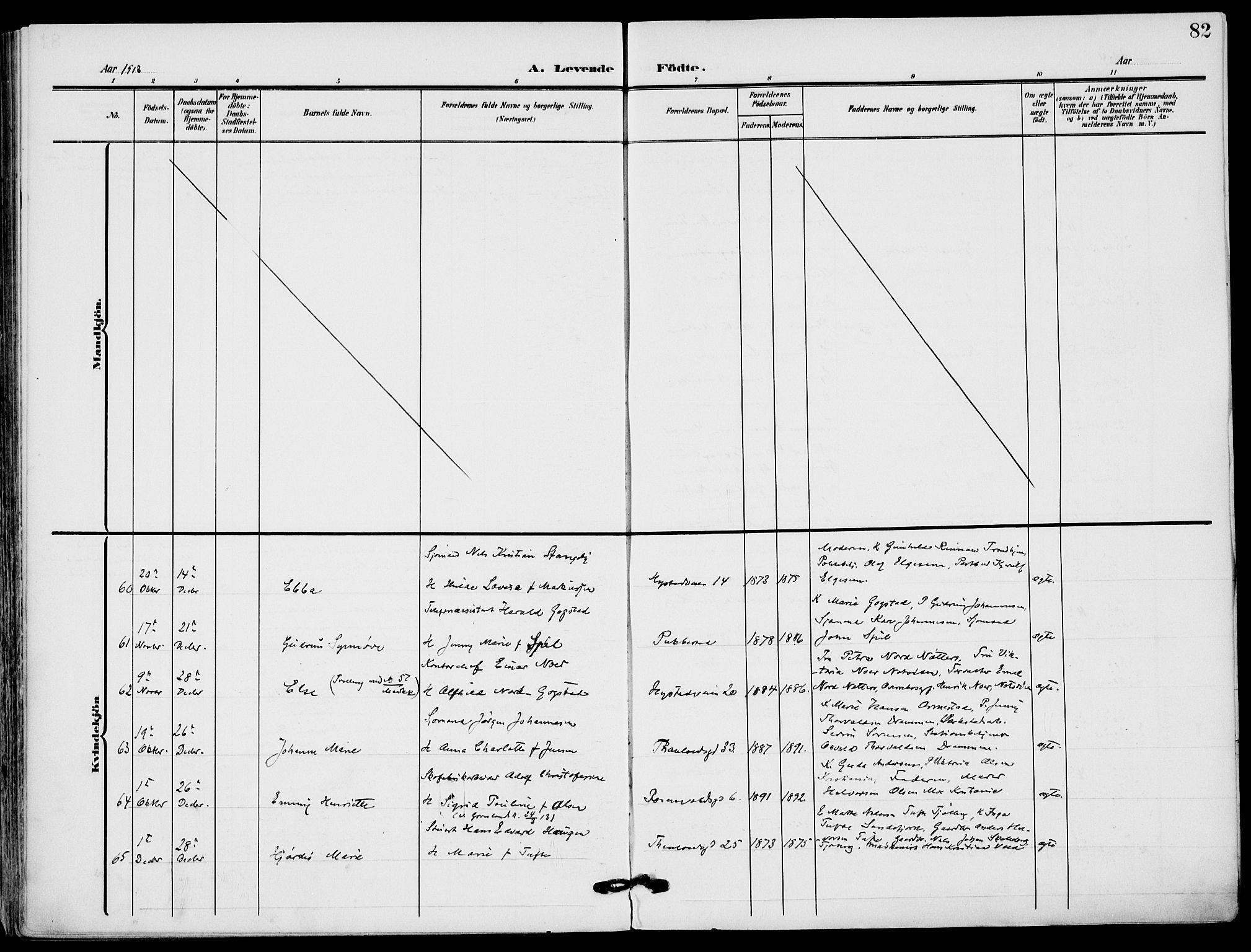 Sandefjord kirkebøker, AV/SAKO-A-315/F/Fa/L0005: Ministerialbok nr. 5, 1906-1915, s. 82