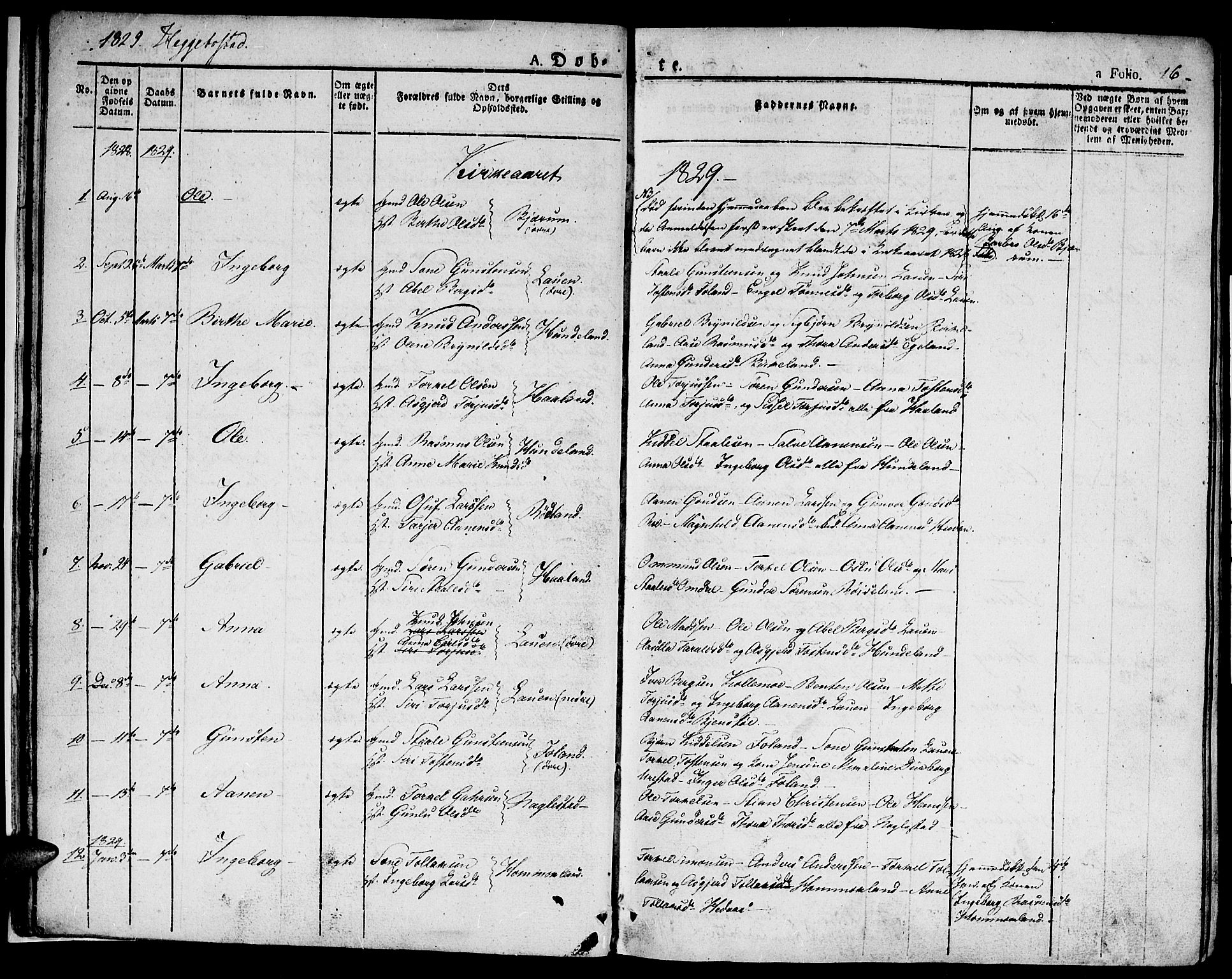 Hægebostad sokneprestkontor, AV/SAK-1111-0024/F/Fa/Faa/L0003: Ministerialbok nr. A 3 /1, 1825-1834, s. 16