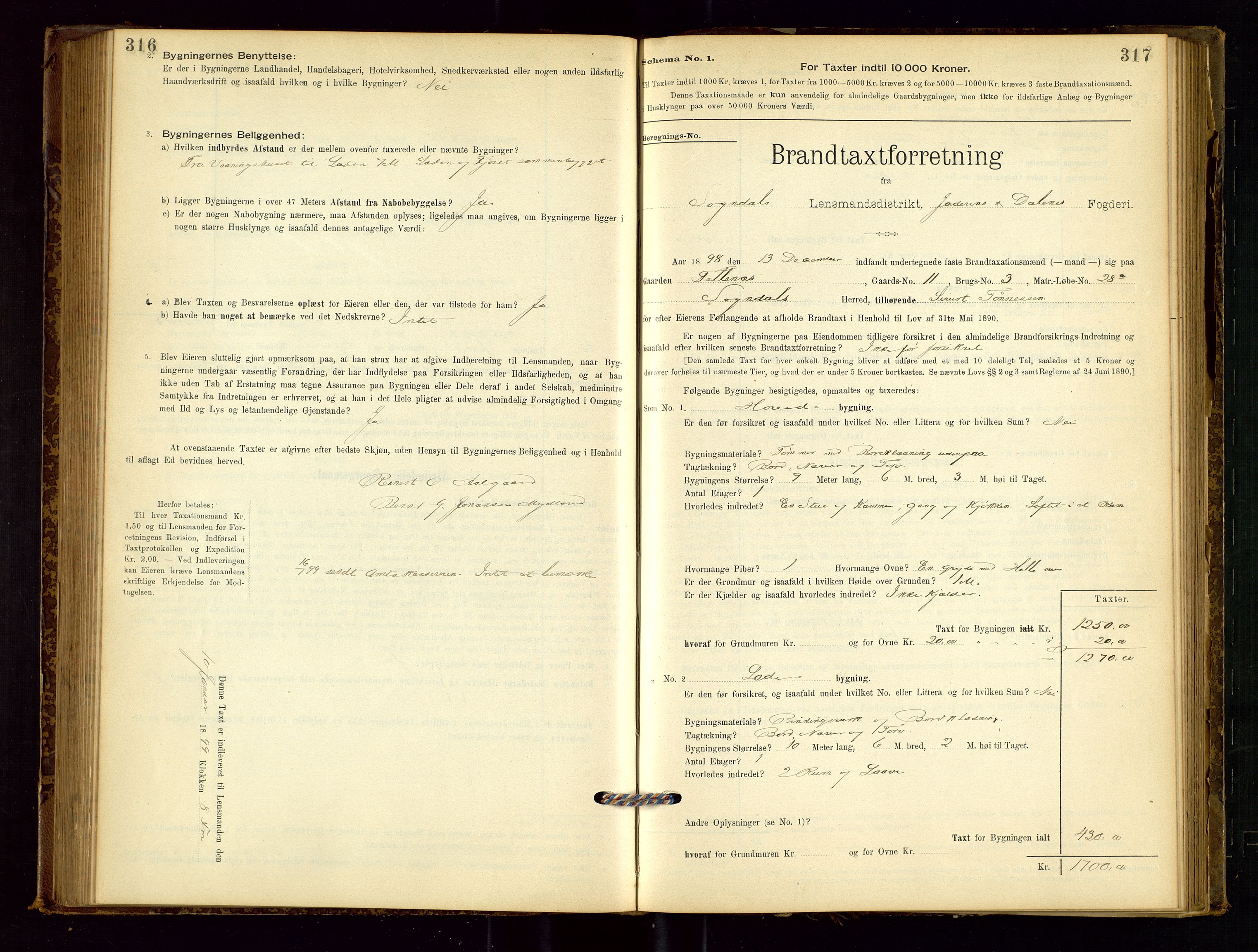 Sokndal lensmannskontor, AV/SAST-A-100417/Gob/L0001: "Brandtaxt-Protokol", 1895-1902, s. 316-317