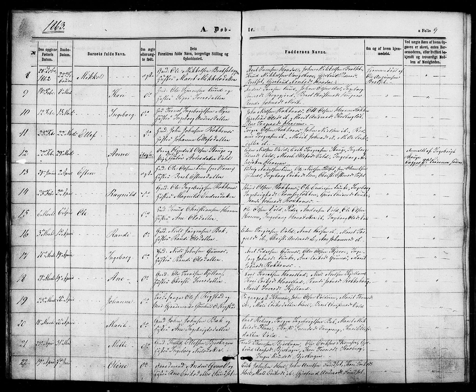 Ministerialprotokoller, klokkerbøker og fødselsregistre - Sør-Trøndelag, SAT/A-1456/674/L0870: Ministerialbok nr. 674A02, 1861-1879, s. 9