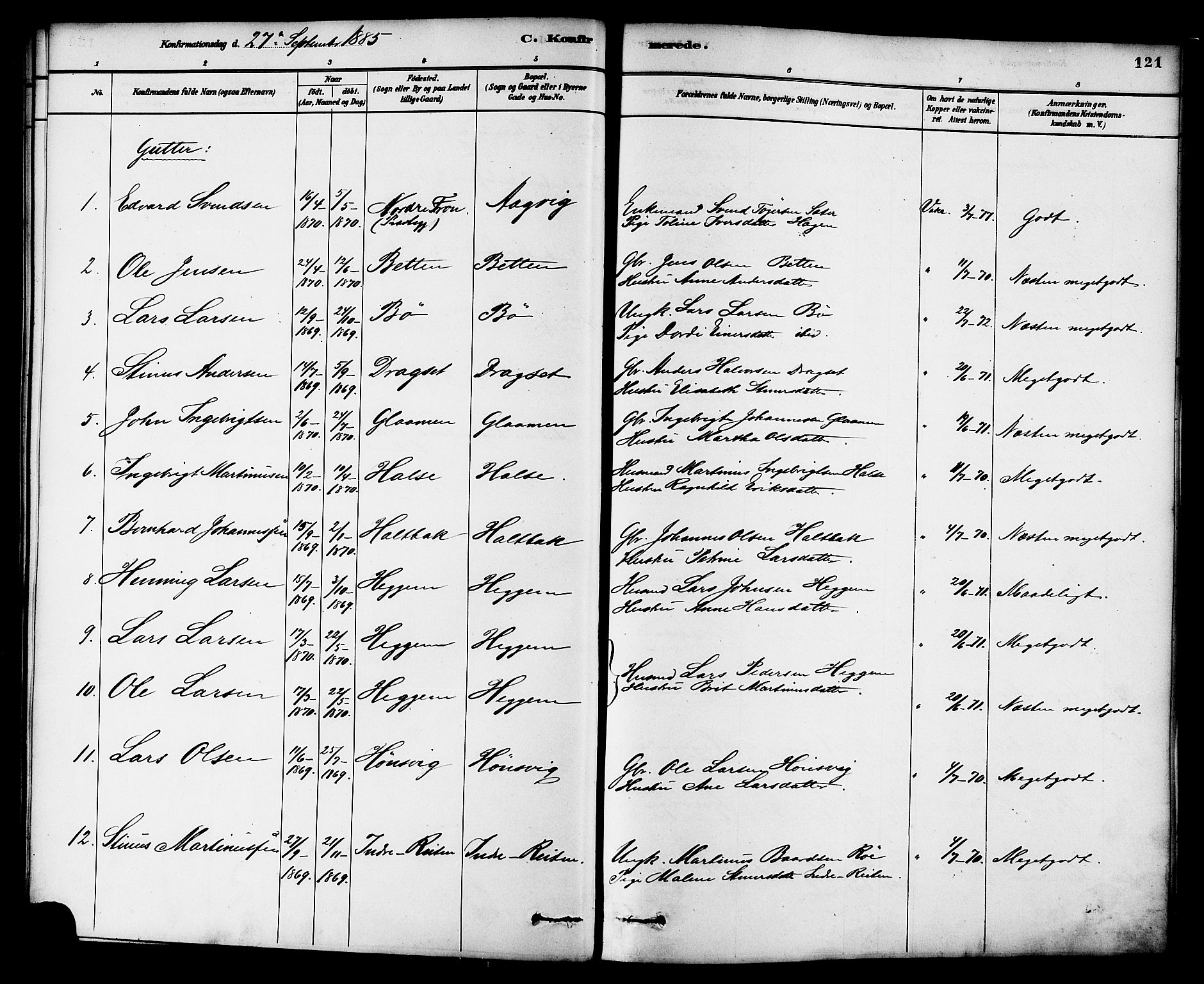 Ministerialprotokoller, klokkerbøker og fødselsregistre - Møre og Romsdal, SAT/A-1454/576/L0885: Ministerialbok nr. 576A03, 1880-1898, s. 121