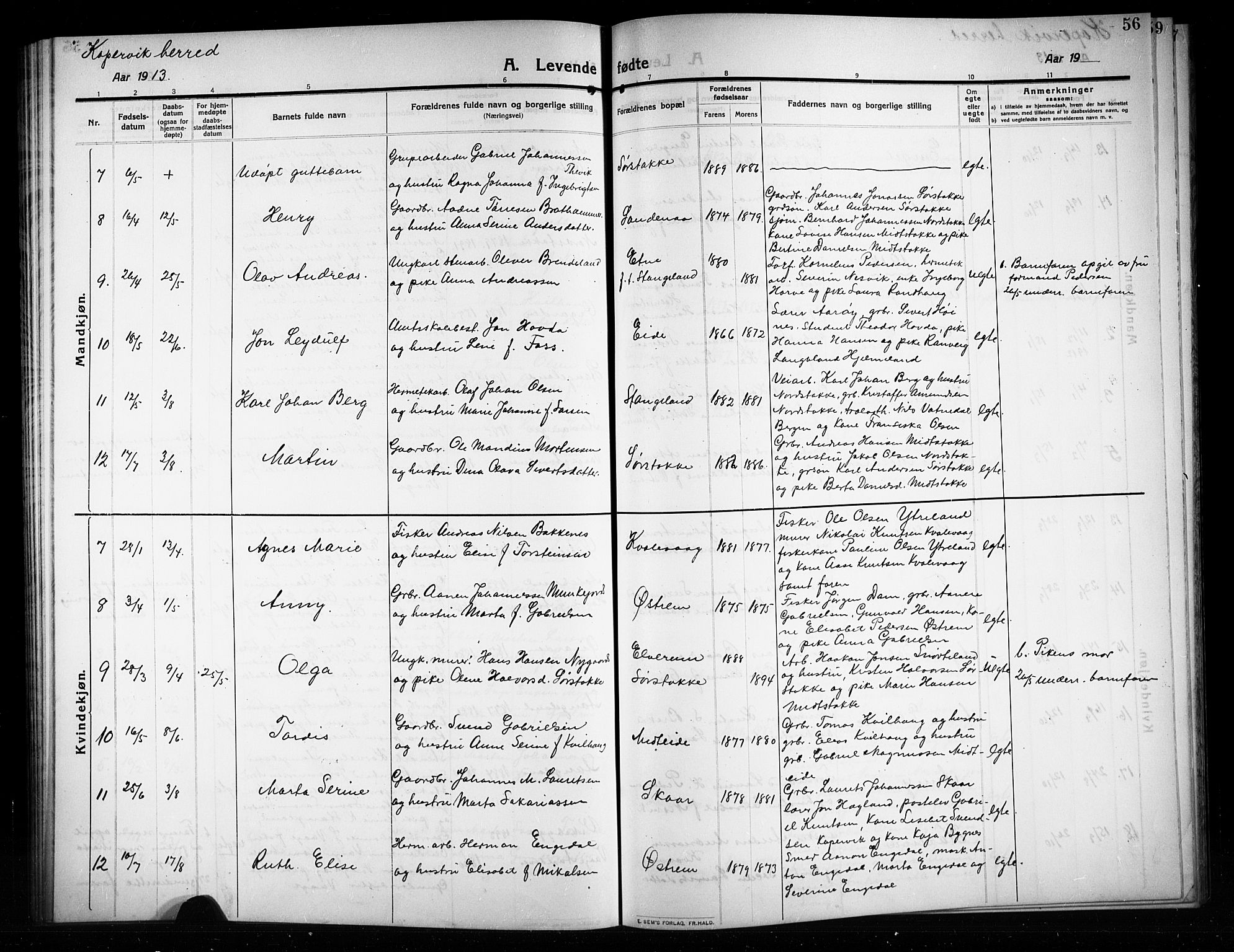 Kopervik sokneprestkontor, AV/SAST-A-101850/H/Ha/Hab/L0005: Klokkerbok nr. B 5, 1909-1918, s. 56