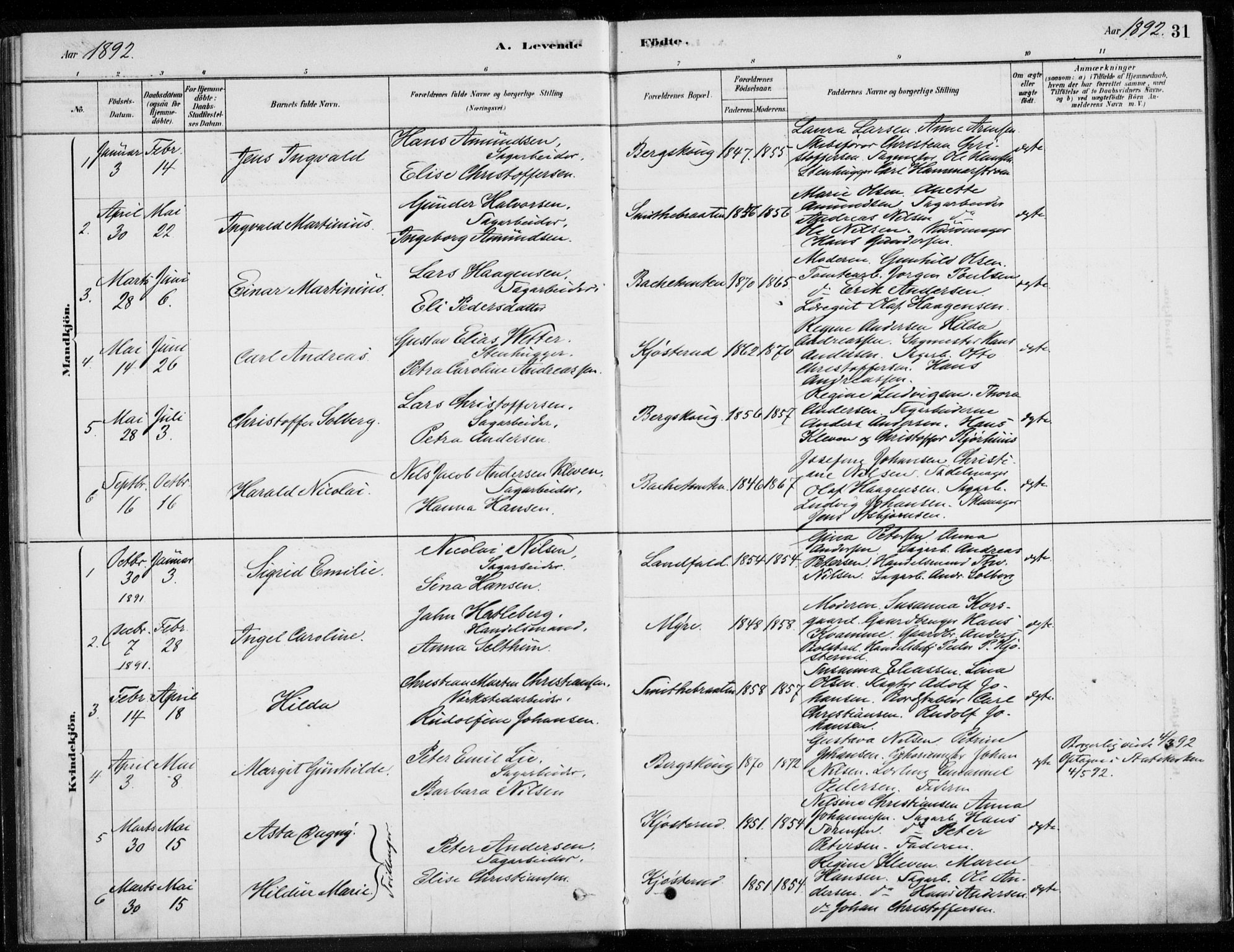 Åssiden kirkebøker, AV/SAKO-A-251/F/Fa/L0001: Ministerialbok nr. 1, 1878-1904, s. 31