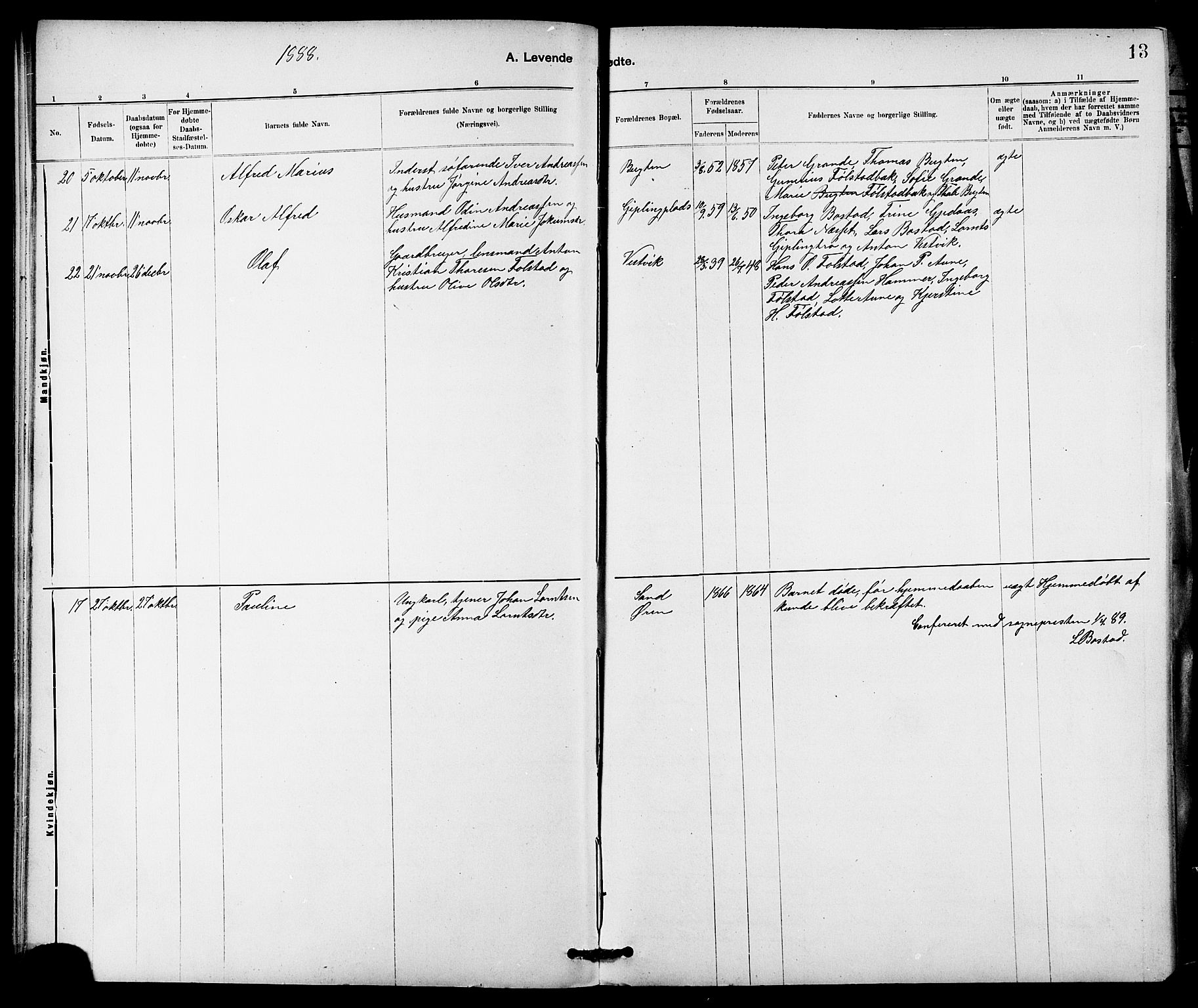 Ministerialprotokoller, klokkerbøker og fødselsregistre - Nord-Trøndelag, SAT/A-1458/744/L0423: Klokkerbok nr. 744C02, 1886-1905, s. 13