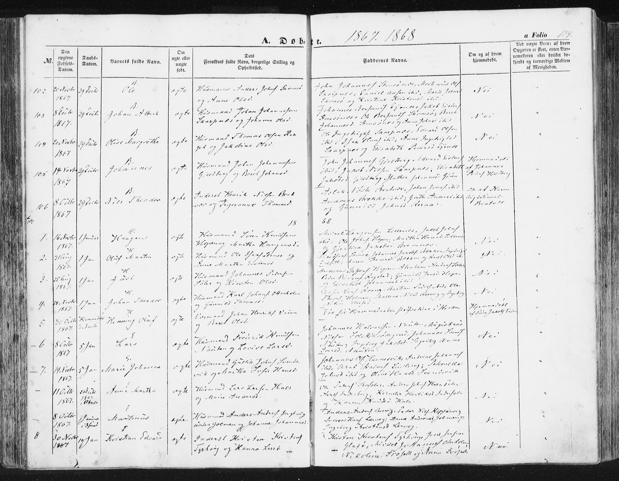 Ministerialprotokoller, klokkerbøker og fødselsregistre - Møre og Romsdal, SAT/A-1454/581/L0937: Ministerialbok nr. 581A05, 1853-1872, s. 114