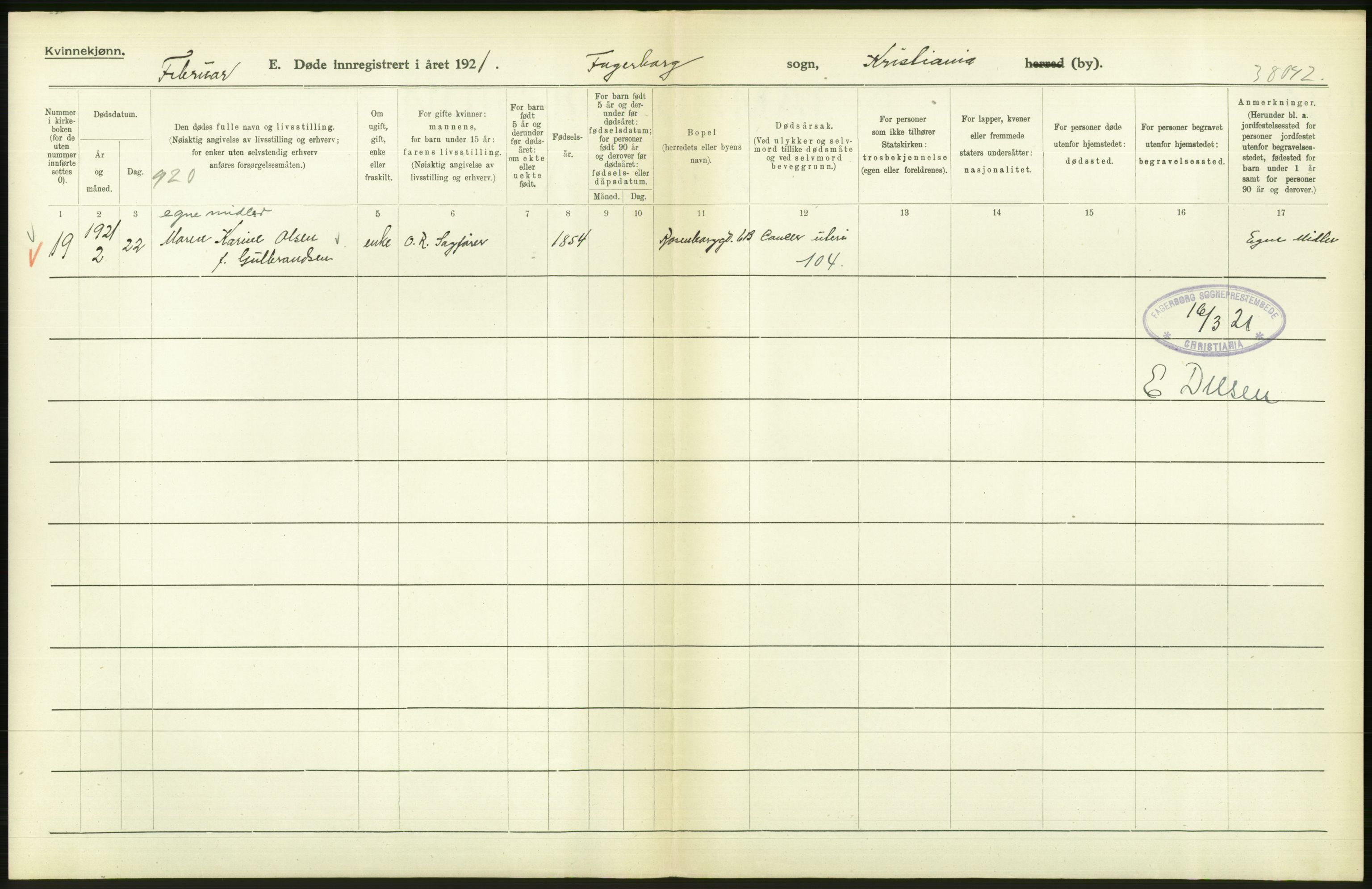 Statistisk sentralbyrå, Sosiodemografiske emner, Befolkning, AV/RA-S-2228/D/Df/Dfc/Dfca/L0012: Kristiania: Døde, 1921, s. 318