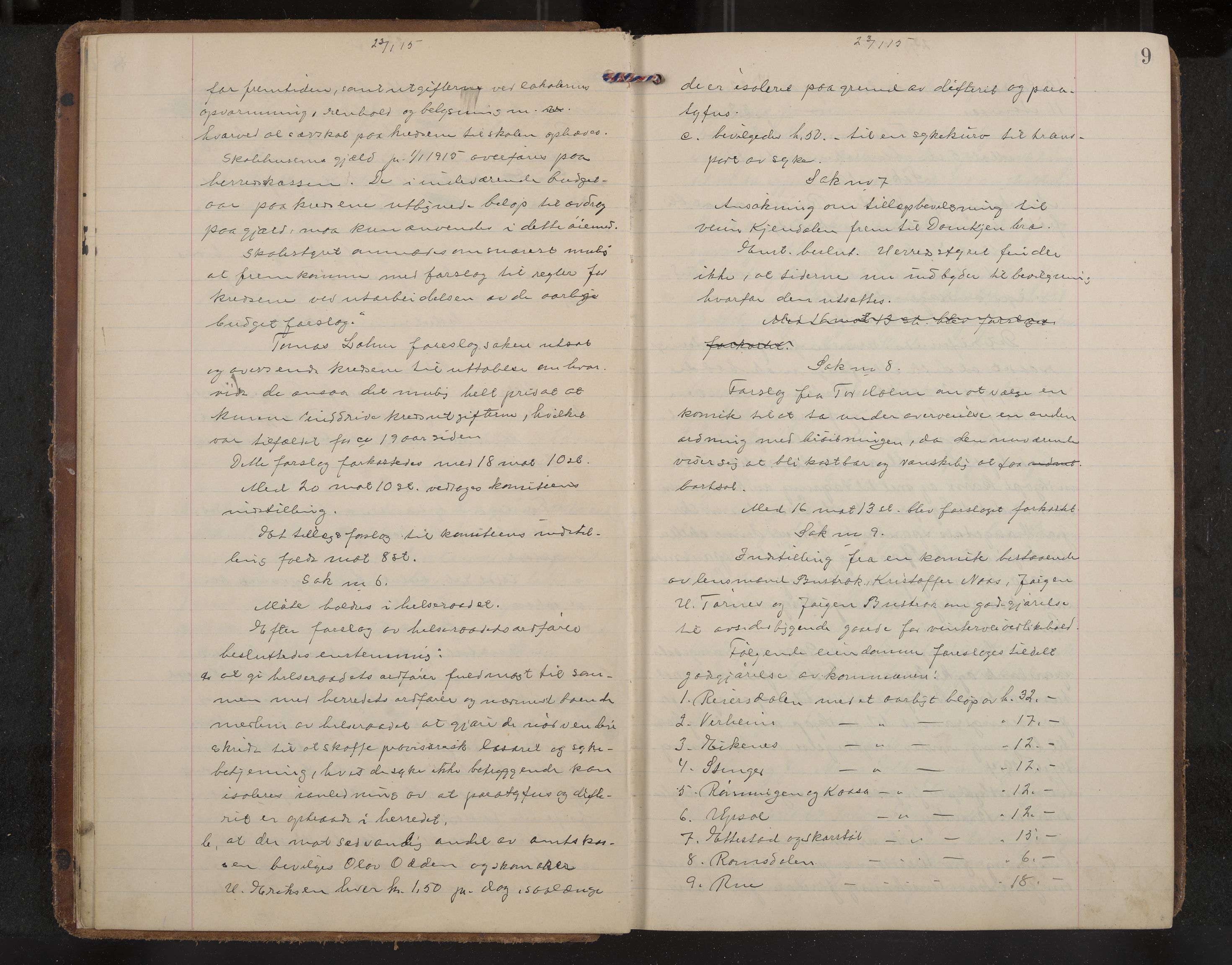 Drangedal formannskap og sentraladministrasjon, IKAK/0817021/A/L0005: Møtebok, 1914-1919, s. 9