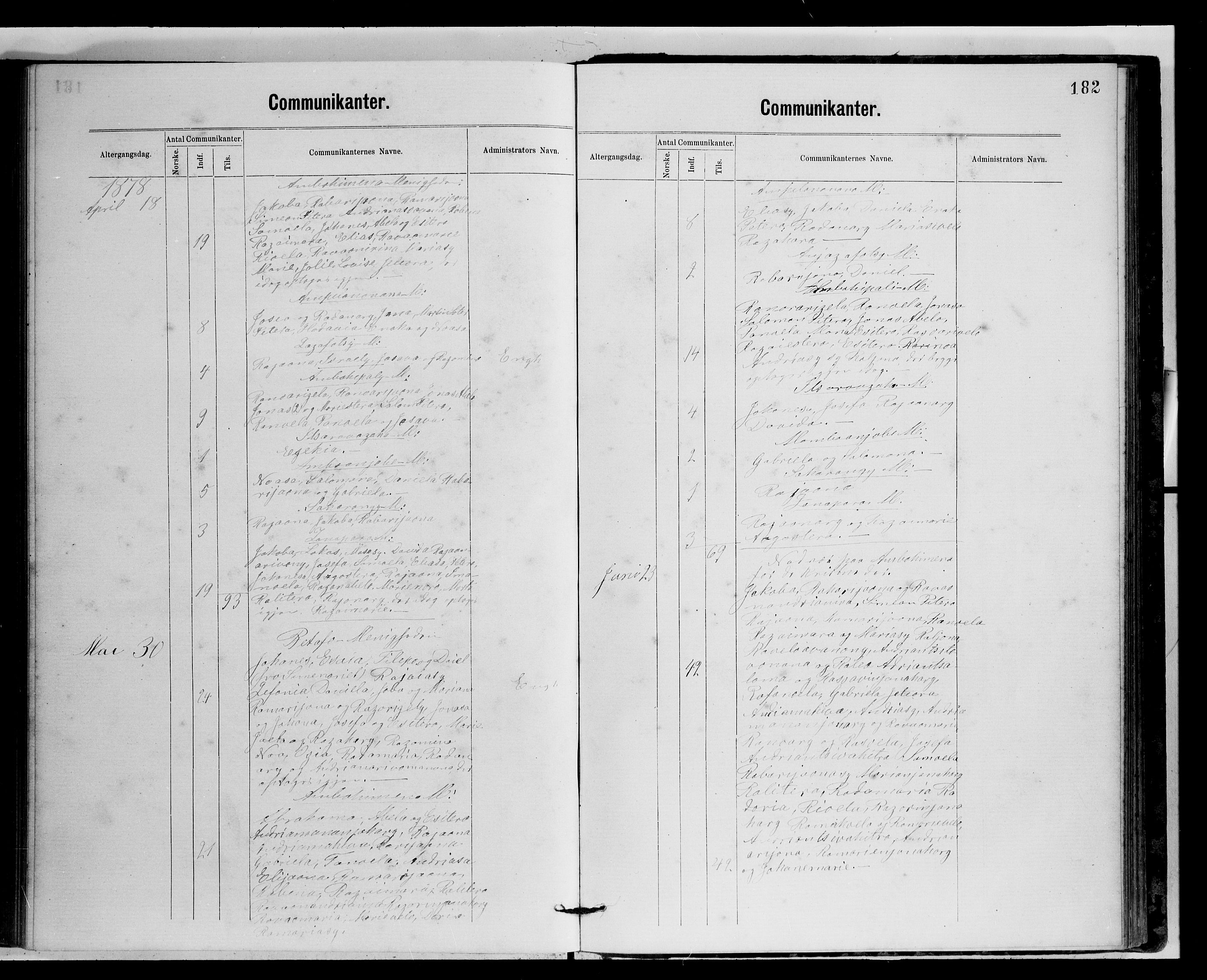 Archives FLM/NMS, Madagaskar, VID/MA-A-1163/D/Db/L0269: Ministerialbok nr. 1, 1867-1884, s. 182