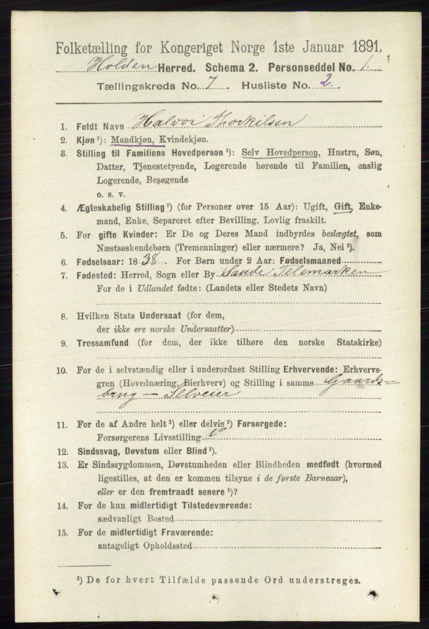 RA, Folketelling 1891 for 0819 Holla herred, 1891, s. 3280