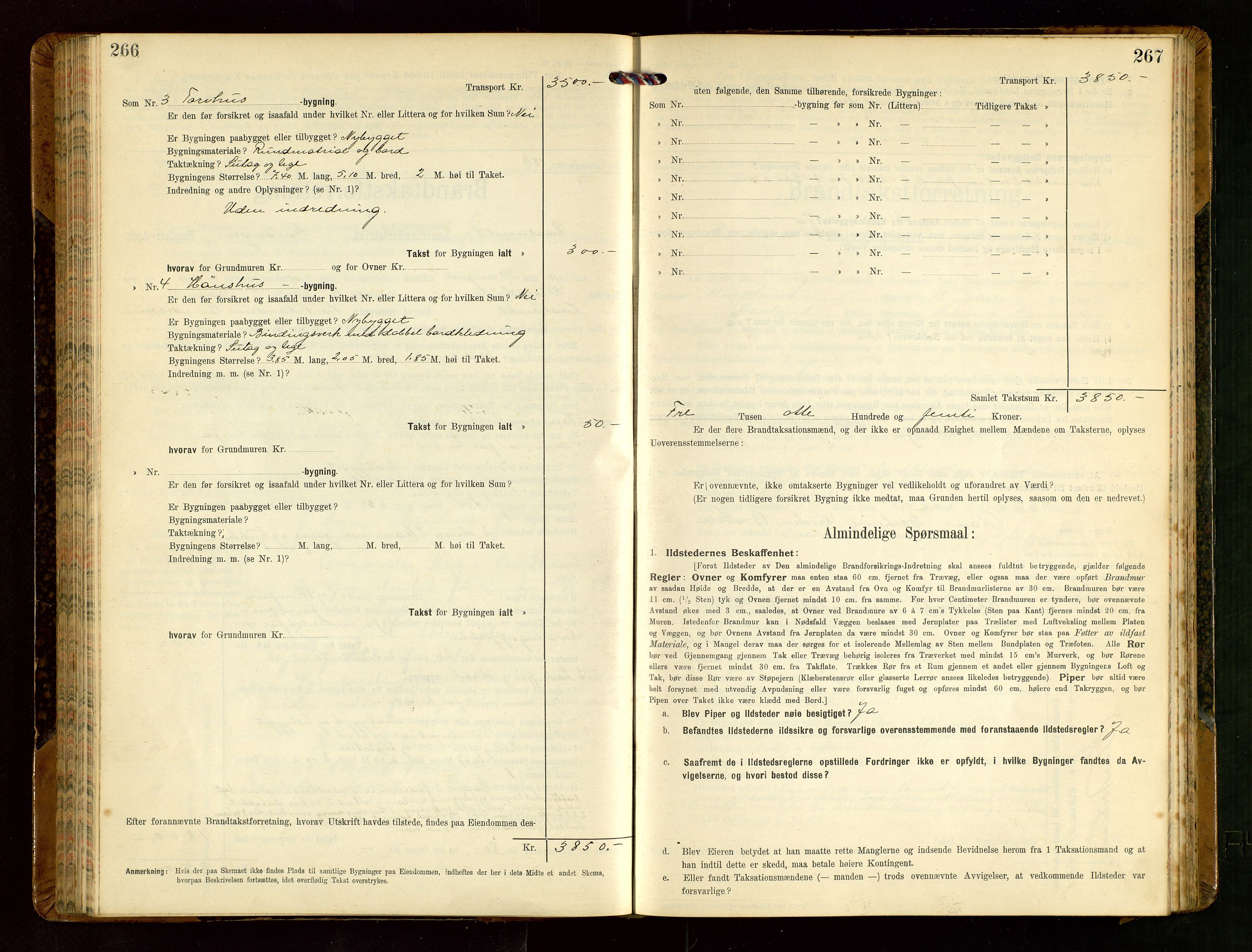 Håland lensmannskontor, AV/SAST-A-100100/Gob/L0004: Branntakstprotokoll - skjematakst. Register i boken., 1913-1915, s. 266-267