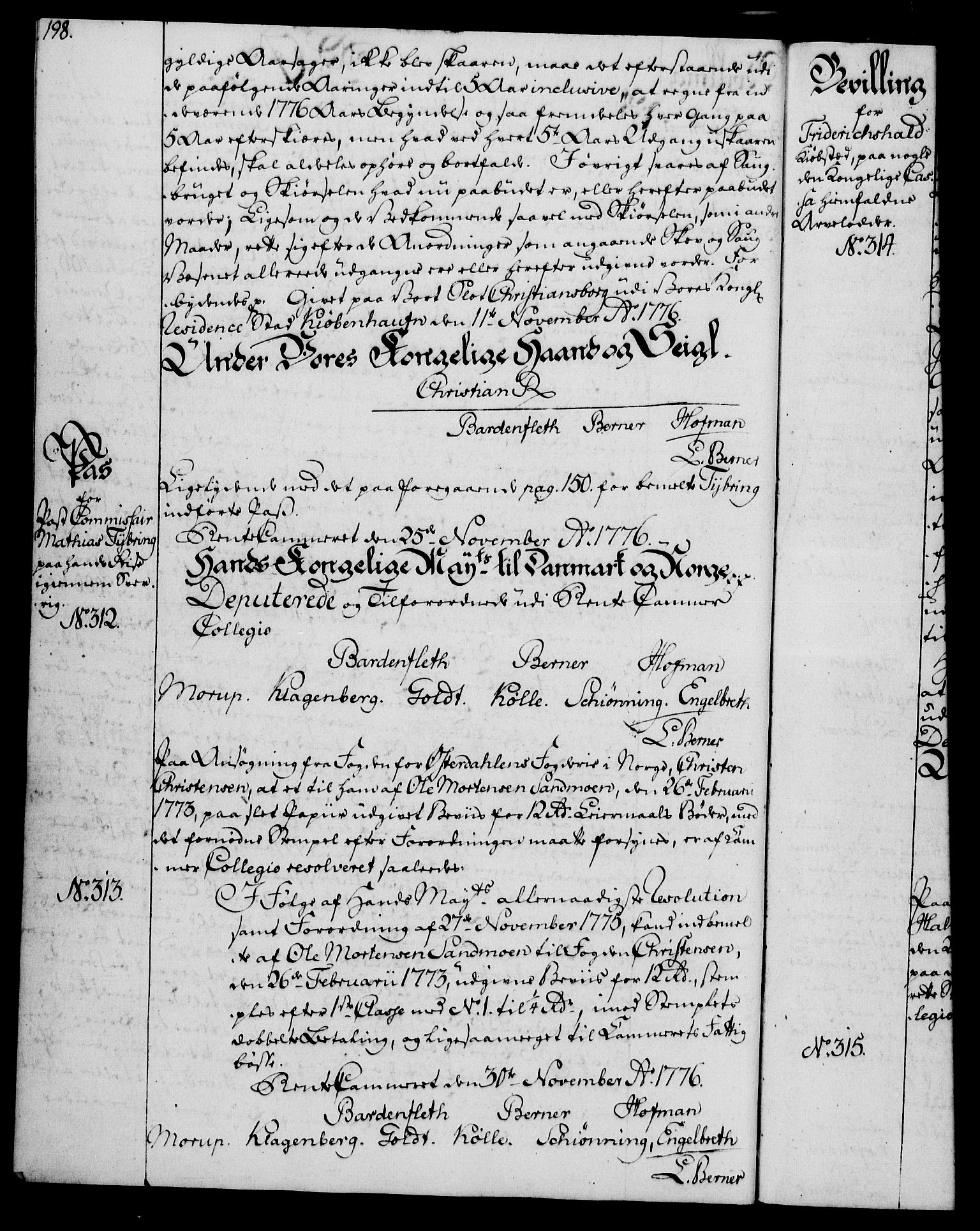 Rentekammeret, Kammerkanselliet, AV/RA-EA-3111/G/Gg/Gga/L0010: Norsk ekspedisjonsprotokoll med register (merket RK 53.10), 1773-1778, s. 198