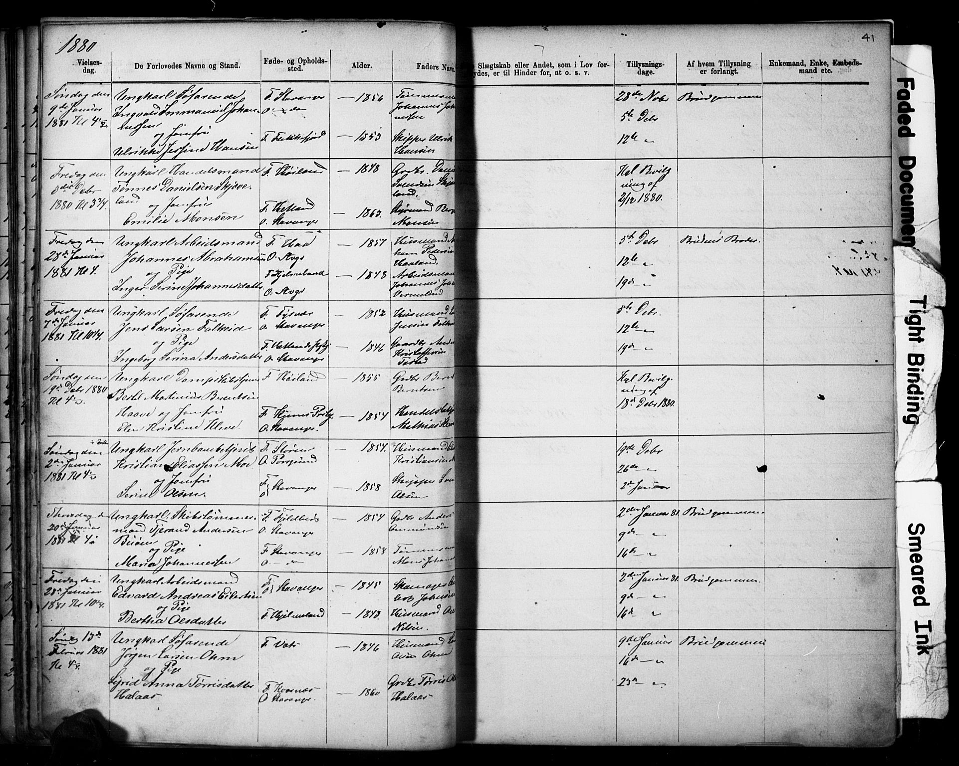 Domkirken sokneprestkontor, AV/SAST-A-101812/001/30/30BB/L0014: Klokkerbok nr. B 14, 1875-1902, s. 41