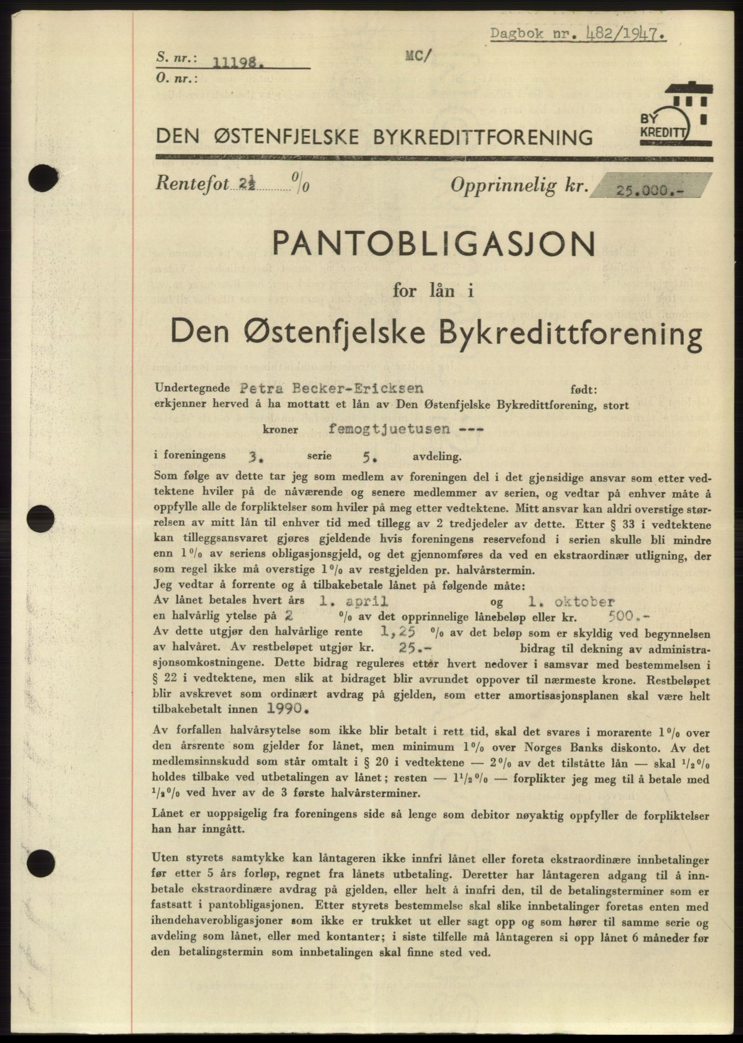Moss sorenskriveri, SAO/A-10168: Pantebok nr. B16, 1946-1947, Dagboknr: 482/1947