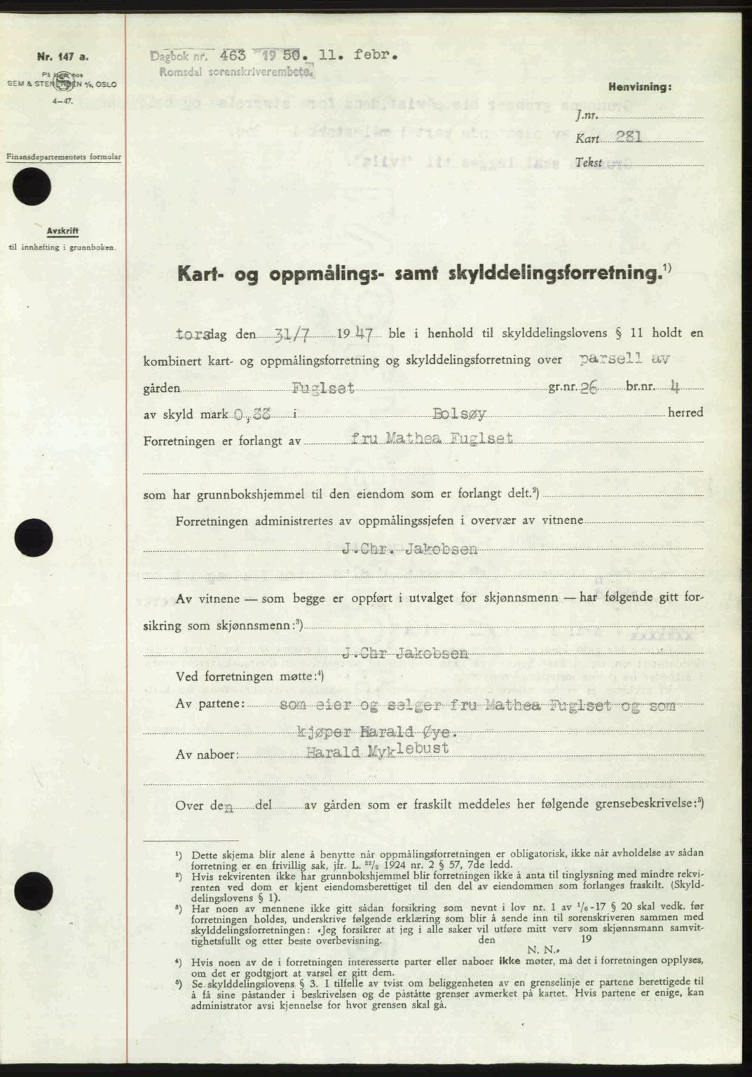 Romsdal sorenskriveri, SAT/A-4149/1/2/2C: Pantebok nr. A32, 1950-1950, Dagboknr: 463/1950