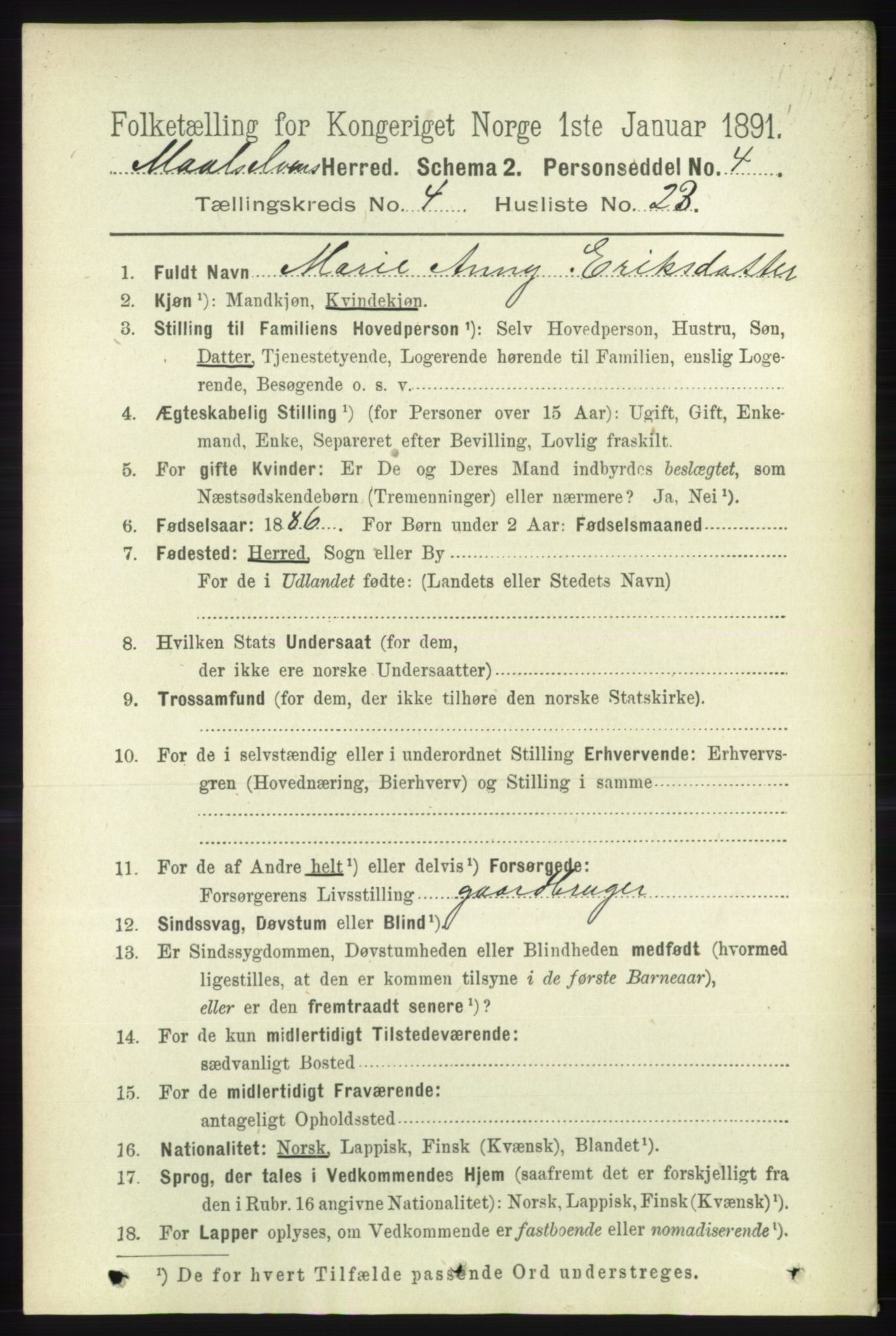 RA, Folketelling 1891 for 1924 Målselv herred, 1891, s. 1240