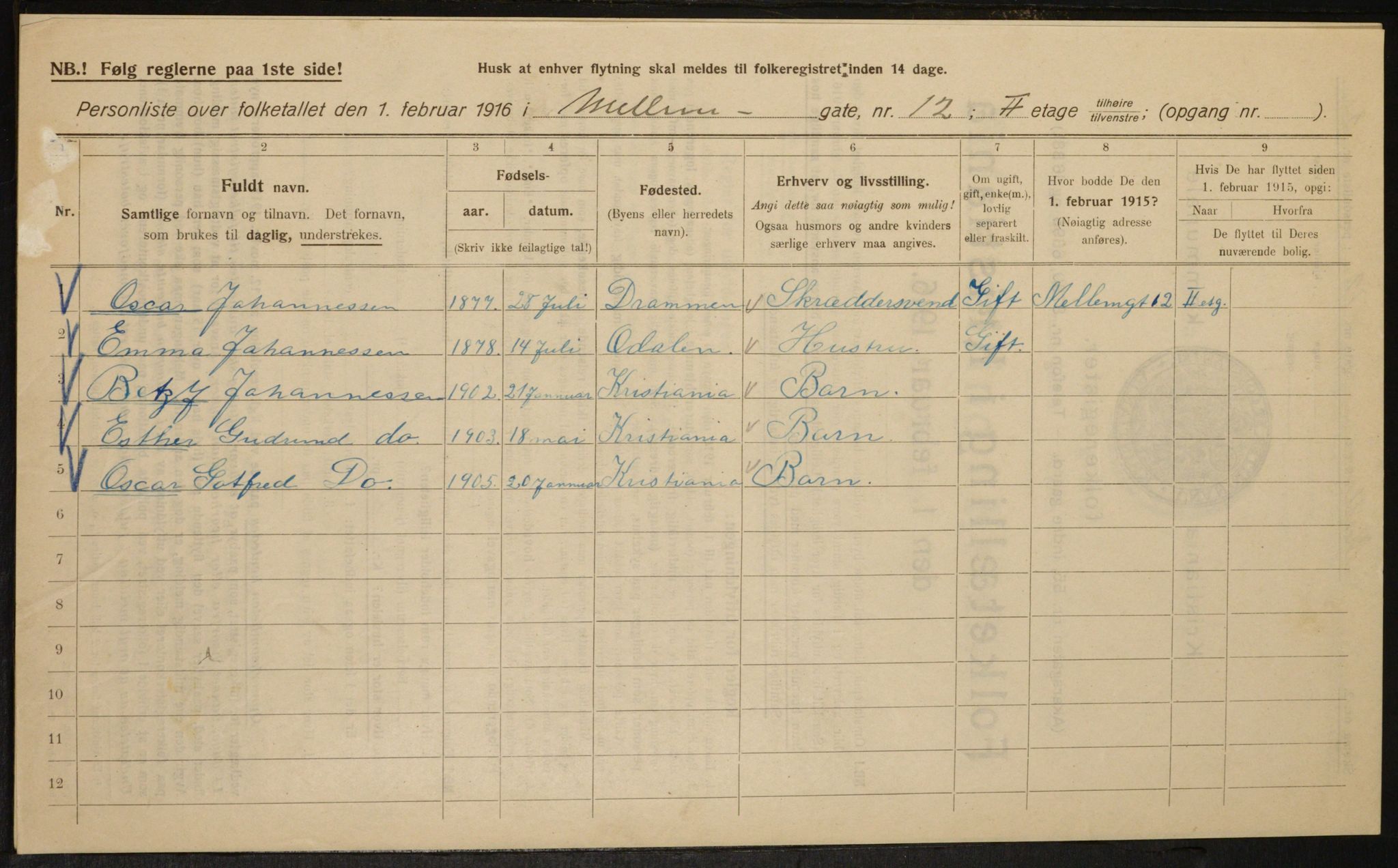 OBA, Kommunal folketelling 1.2.1916 for Kristiania, 1916, s. 66778