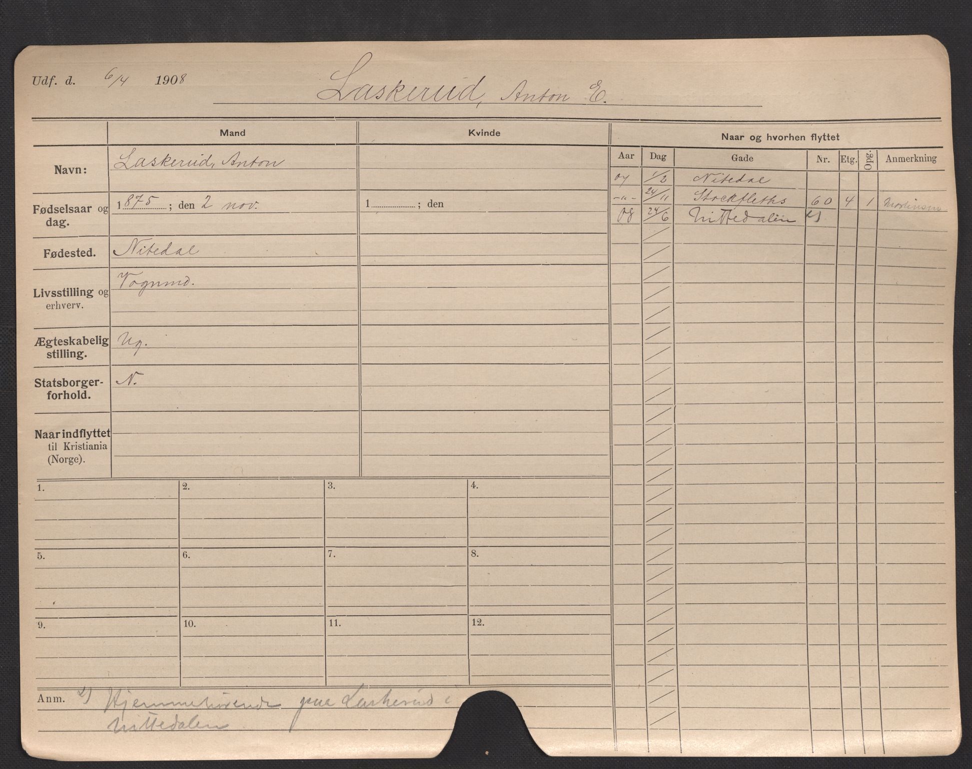 Oslo folkeregister, Registerkort, AV/SAO-A-11715/F/Fa/Fac/L0007: Menn, 1906-1914, s. 7a