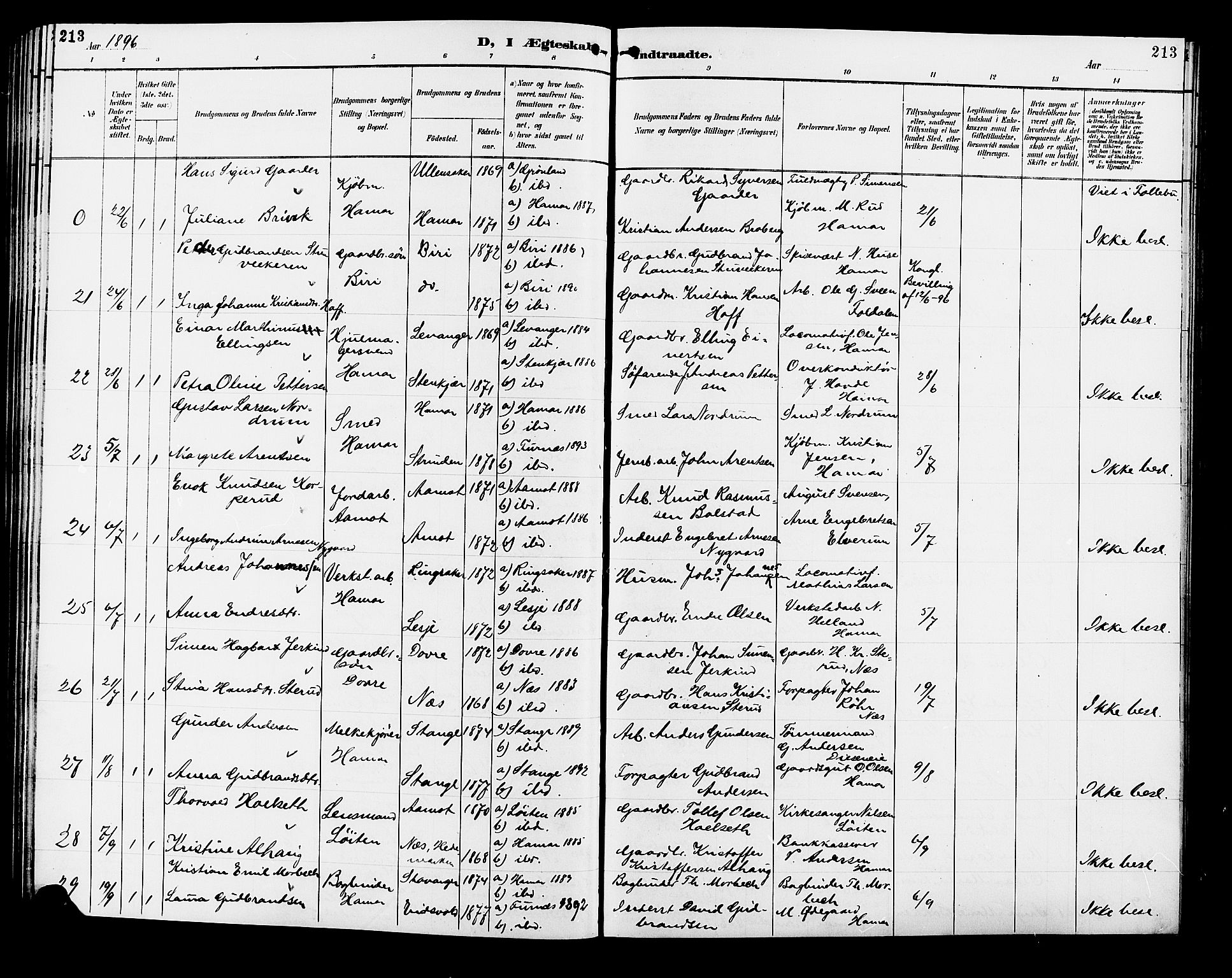 Vang prestekontor, Hedmark, SAH/PREST-008/H/Ha/Hab/L0013: Klokkerbok nr. 13, 1890-1899, s. 213