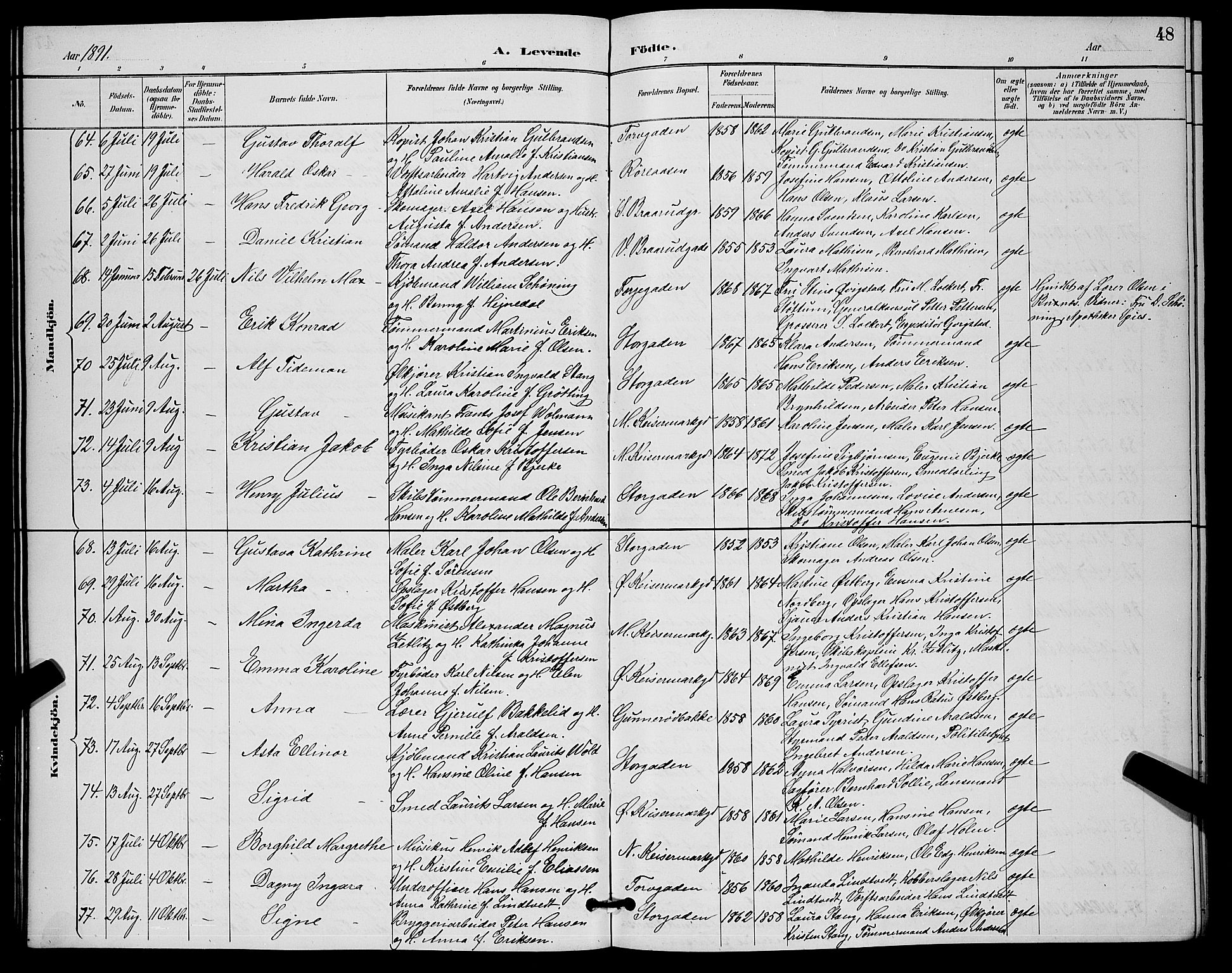 Horten kirkebøker, AV/SAKO-A-348/G/Ga/L0005: Klokkerbok nr. 5, 1888-1895, s. 48