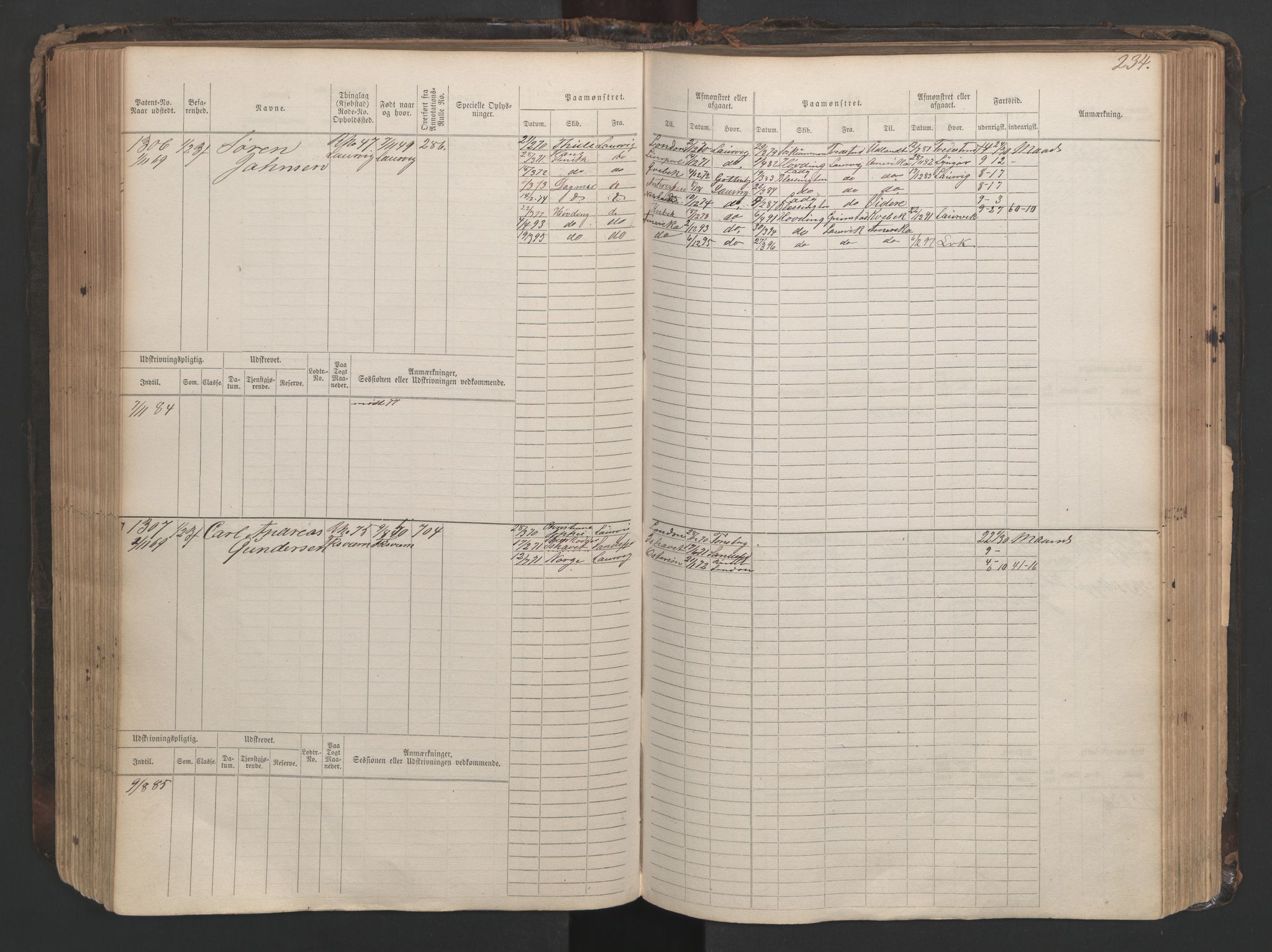 Larvik innrulleringskontor, AV/SAKO-A-787/F/Fc/L0003: Hovedrulle, 1868, s. 234