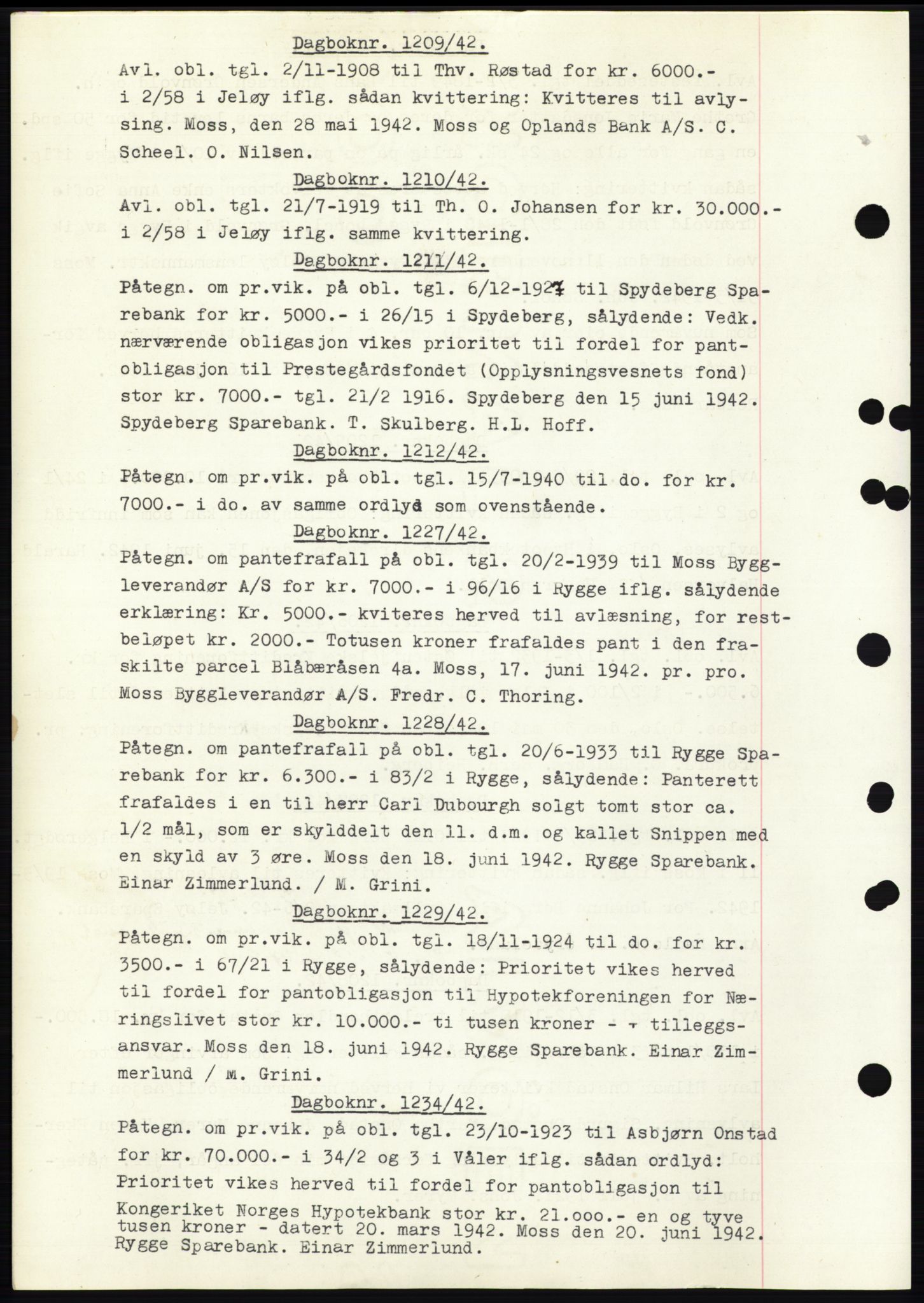 Moss sorenskriveri, SAO/A-10168: Pantebok nr. C10, 1938-1950, Dagboknr: 1209/1942