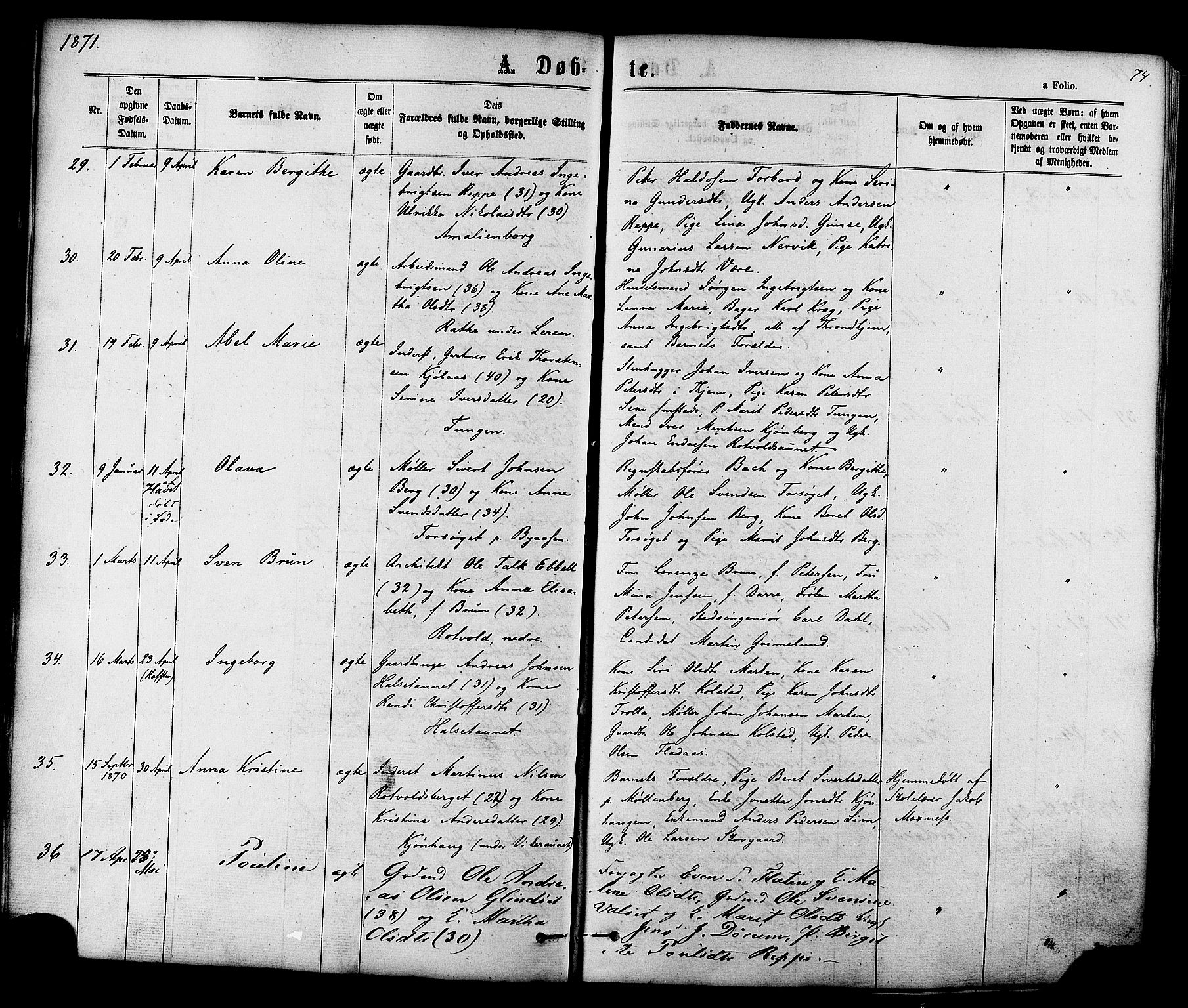 Ministerialprotokoller, klokkerbøker og fødselsregistre - Sør-Trøndelag, SAT/A-1456/606/L0293: Ministerialbok nr. 606A08, 1866-1877, s. 74