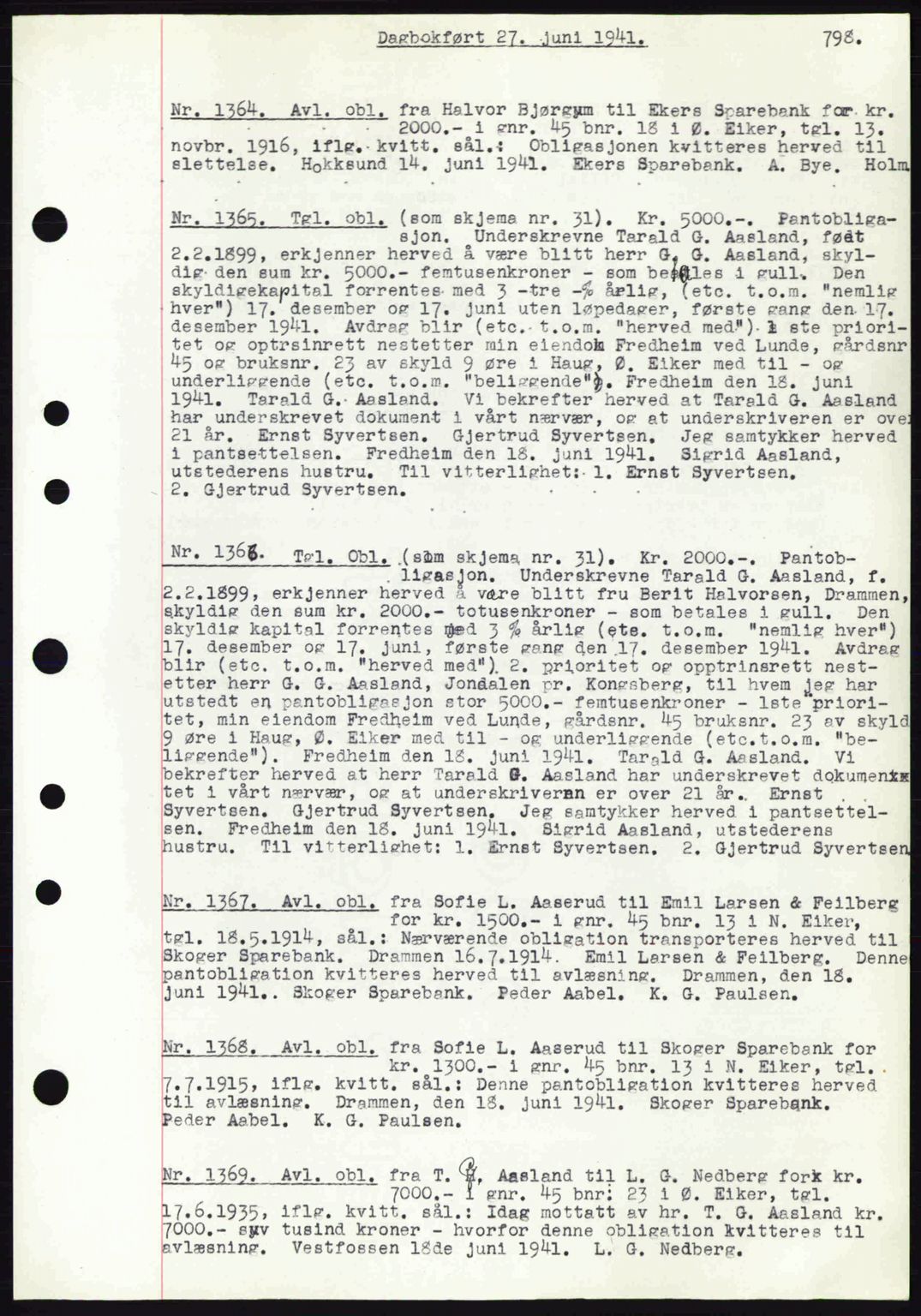 Eiker, Modum og Sigdal sorenskriveri, SAKO/A-123/G/Ga/Gab/L0043: Pantebok nr. A13, 1940-1941, Dagboknr: 1364/1941