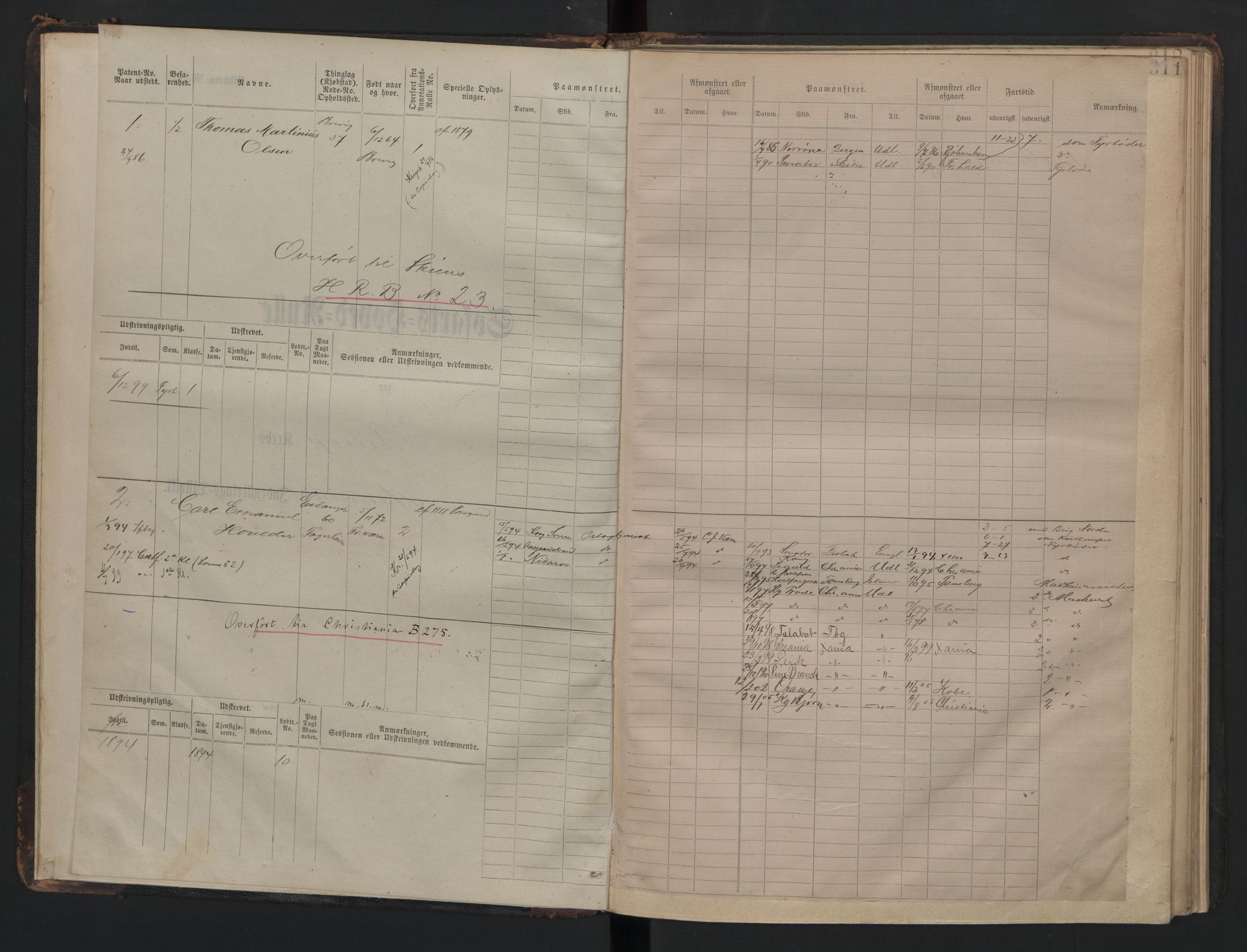 Brevik innrulleringskontor, SAKO/A-833/F/Fc/L0001: B-rulle- maskinister, 1886-1948, s. 311