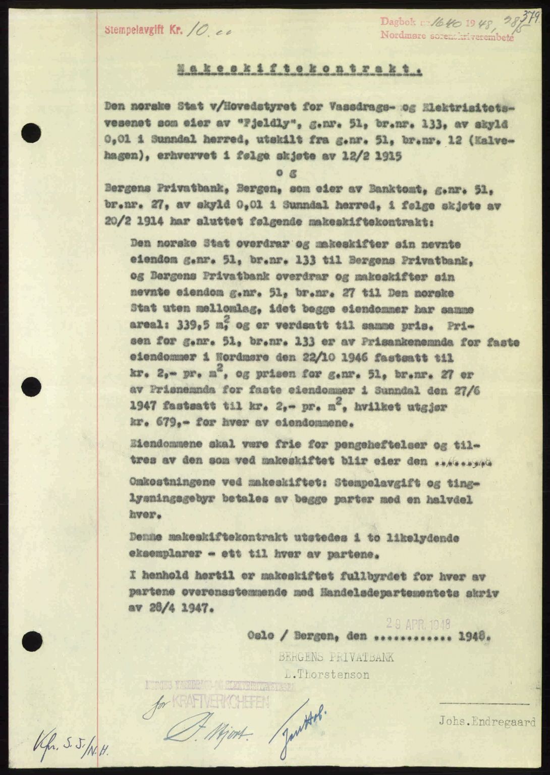 Nordmøre sorenskriveri, SAT/A-4132/1/2/2Ca: Pantebok nr. A108, 1948-1948, Dagboknr: 1640/1948