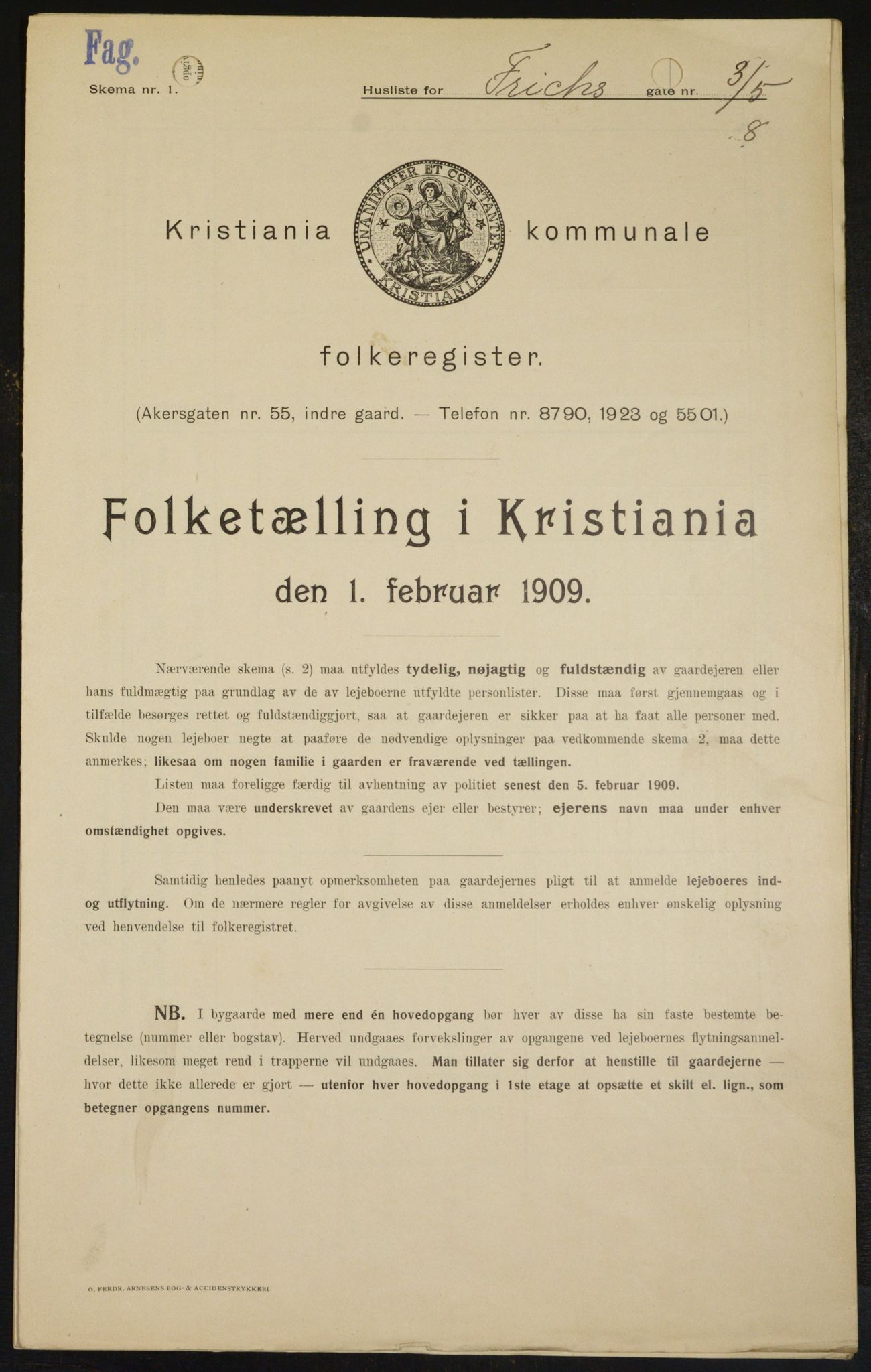 OBA, Kommunal folketelling 1.2.1909 for Kristiania kjøpstad, 1909, s. 24346