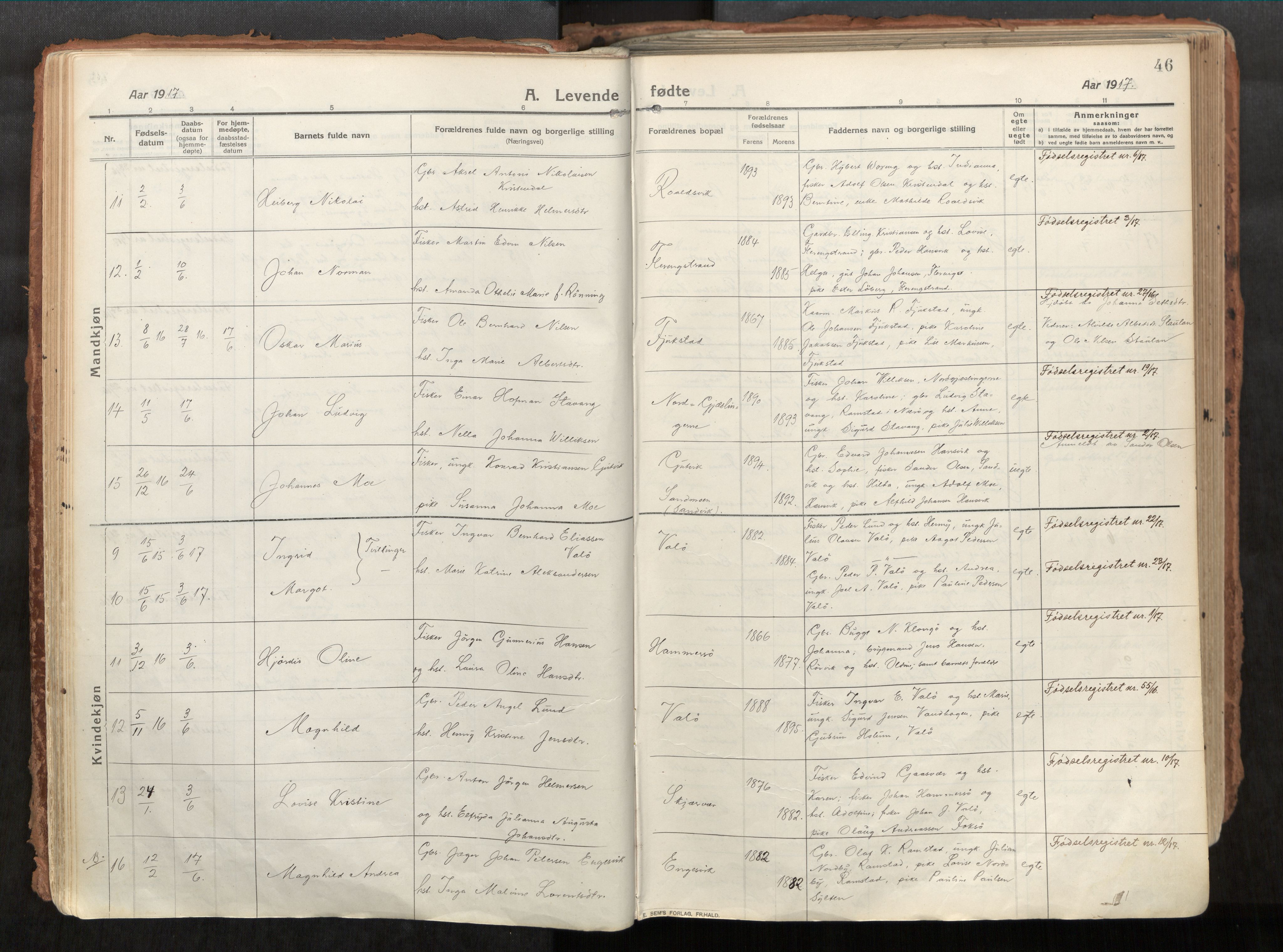 Vikna sokneprestkontor, AV/SAT-A-1173/1/I/I1/I1a/L0001: Ministerialbok nr. 1, 1913-1934, s. 46
