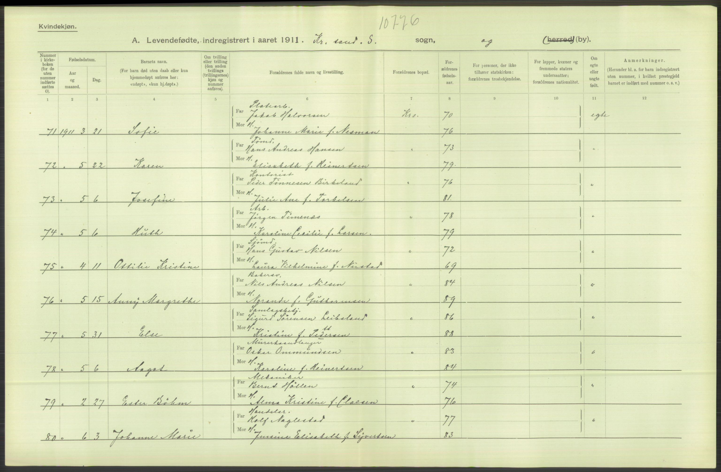Statistisk sentralbyrå, Sosiodemografiske emner, Befolkning, AV/RA-S-2228/D/Df/Dfb/Dfba/L0023: Lister og Mandals amt:  Levendefødte menn og kvinner. Bygder og byer., 1911, s. 24