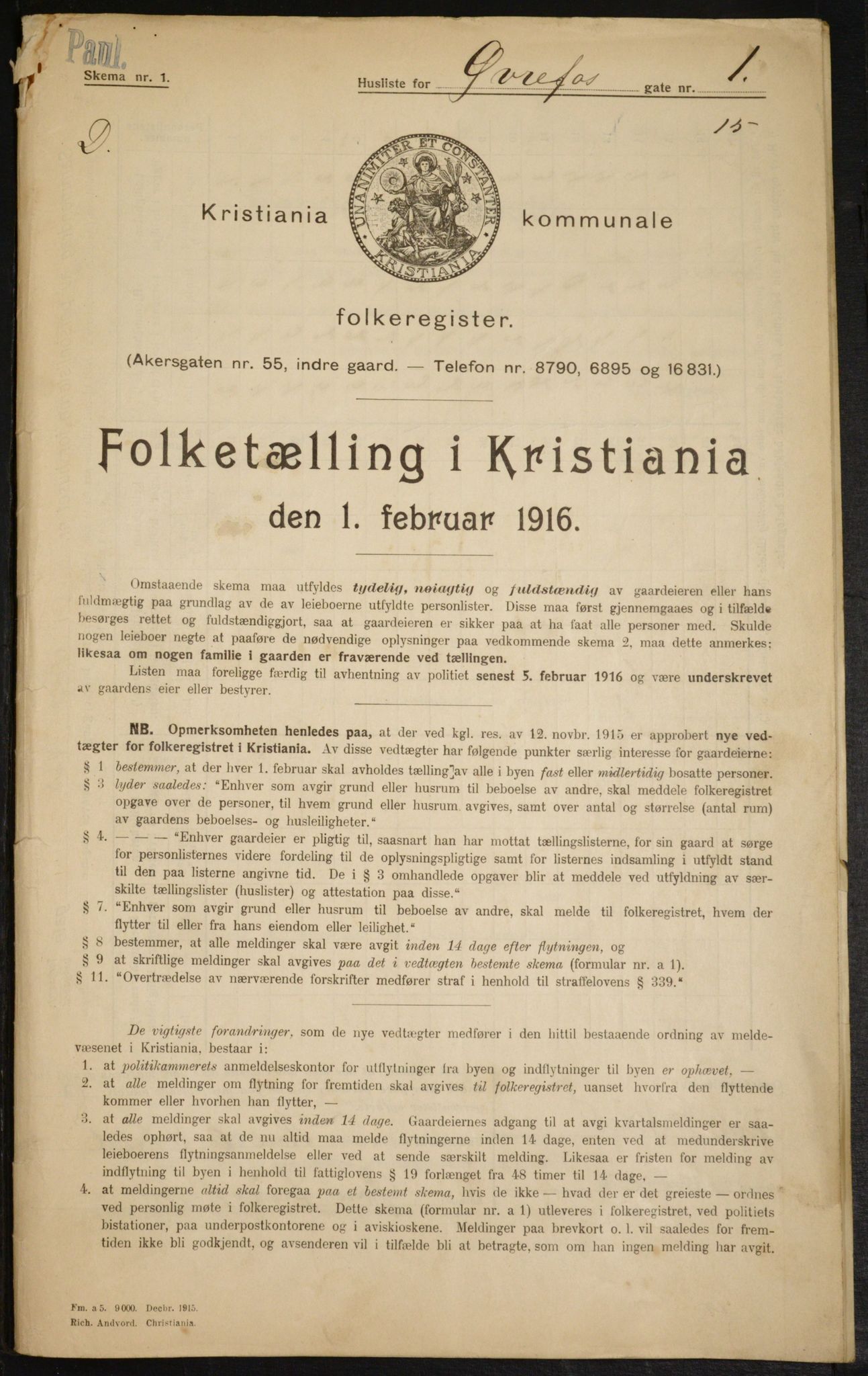 OBA, Kommunal folketelling 1.2.1916 for Kristiania, 1916, s. 133199