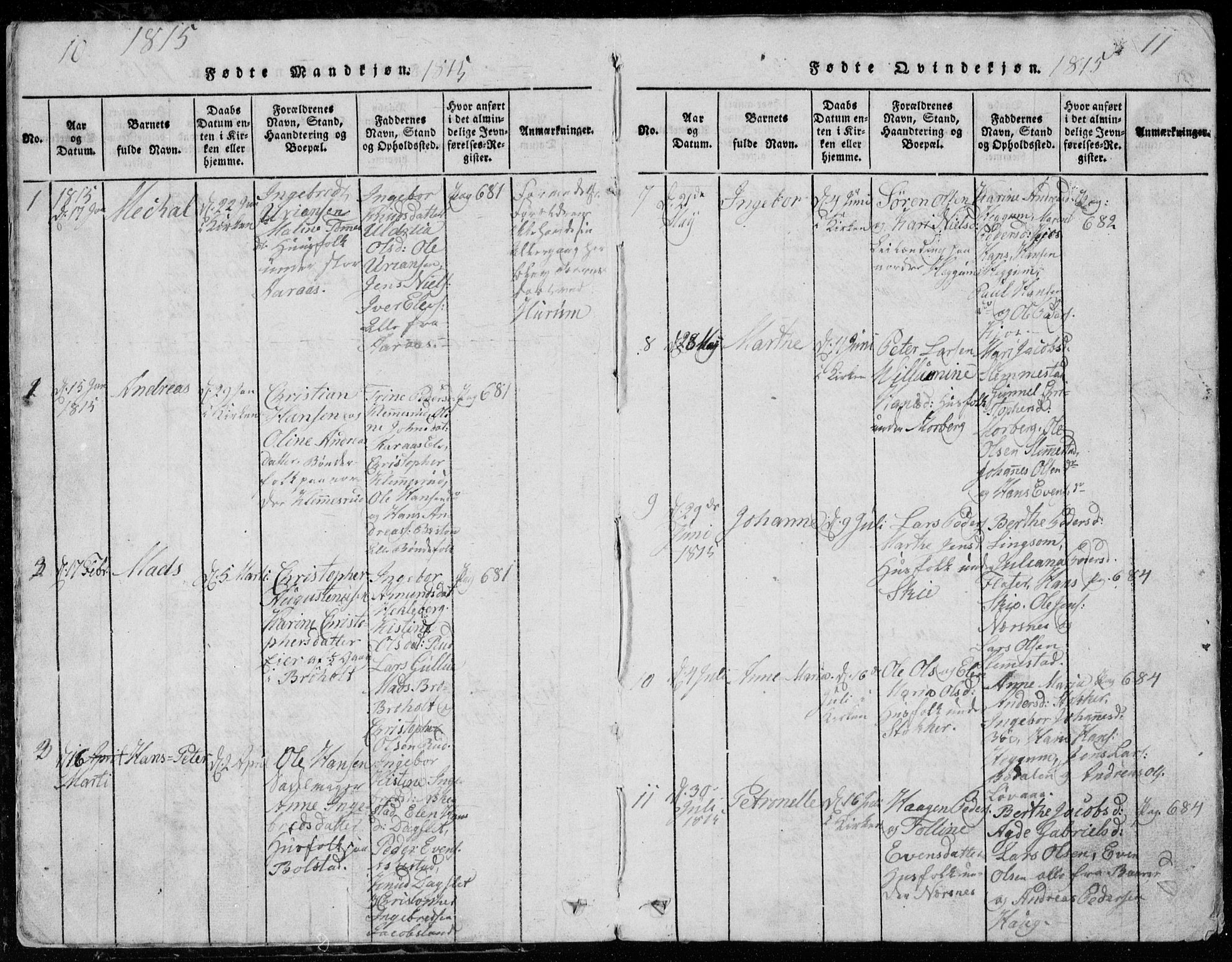 Røyken kirkebøker, AV/SAKO-A-241/G/Ga/L0003: Klokkerbok nr. 3, 1814-1856, s. 10-11