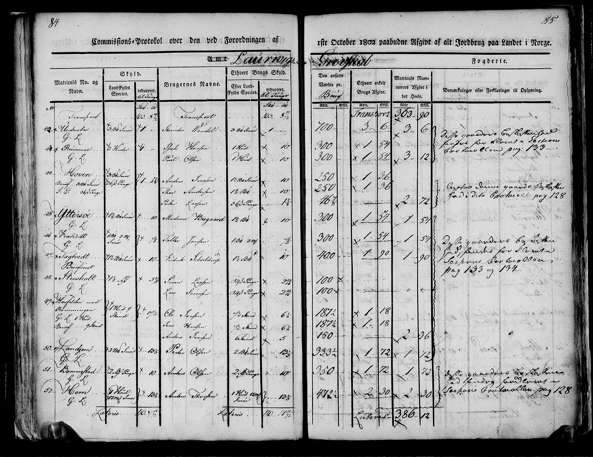 Rentekammeret inntil 1814, Realistisk ordnet avdeling, AV/RA-EA-4070/N/Ne/Nea/L0178: Larvik grevskap. Kommisjonsprotokoll, 1803, s. 45