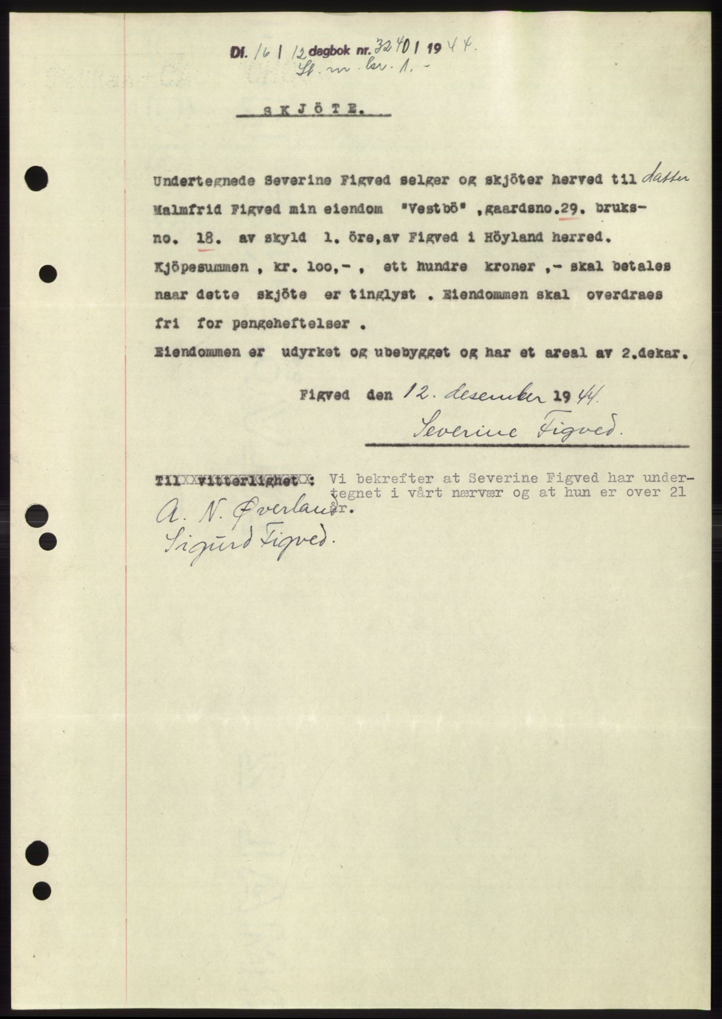 Jæren sorenskriveri, SAST/A-100310/03/G/Gba/L0087: Pantebok, 1944-1945, Dagboknr: 3240/1944