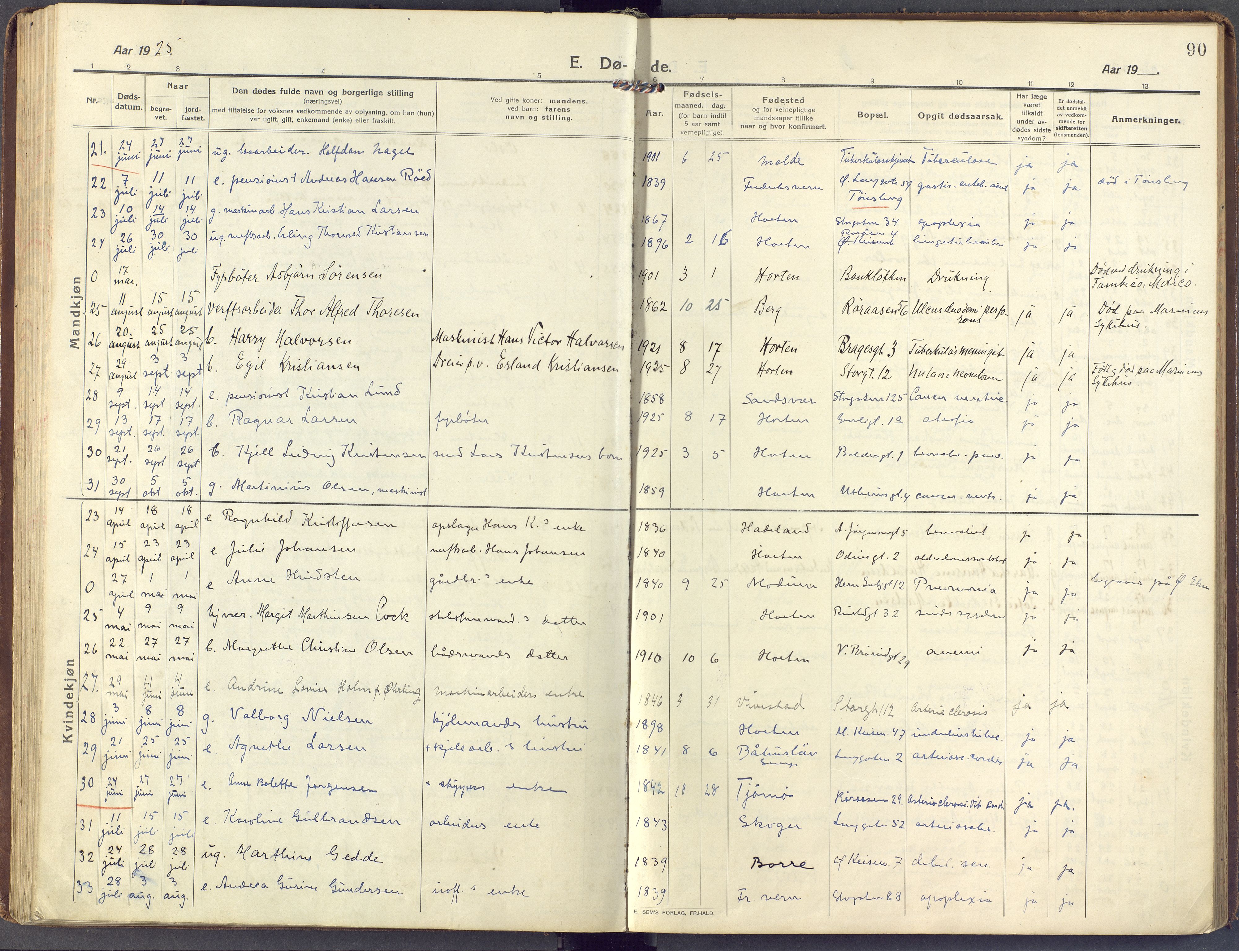 Horten kirkebøker, AV/SAKO-A-348/F/Fa/L0007: Ministerialbok nr. 7, 1913-1926, s. 90