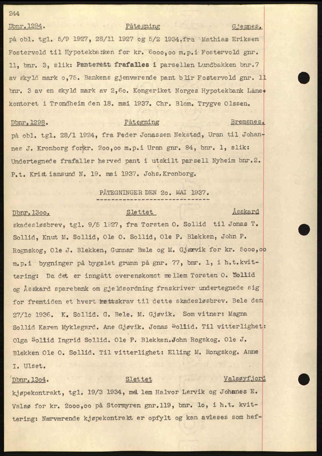 Nordmøre sorenskriveri, SAT/A-4132/1/2/2Ca: Pantebok nr. C80, 1936-1939, Dagboknr: 1294/1937