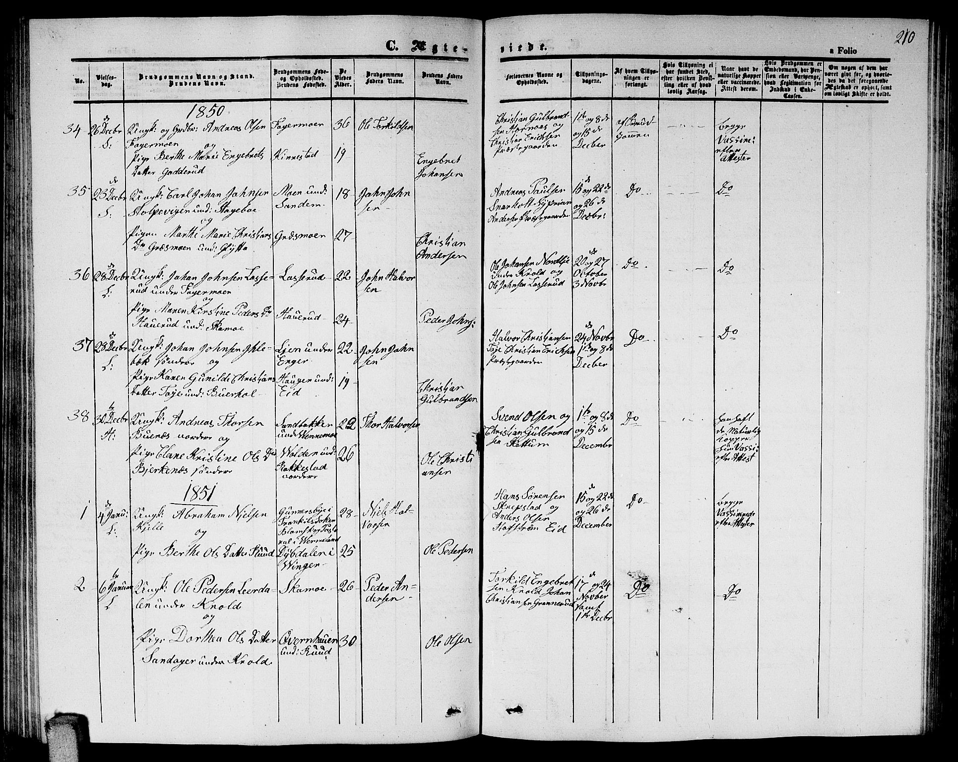 Høland prestekontor Kirkebøker, AV/SAO-A-10346a/G/Ga/L0003: Klokkerbok nr. I 3, 1846-1853, s. 210