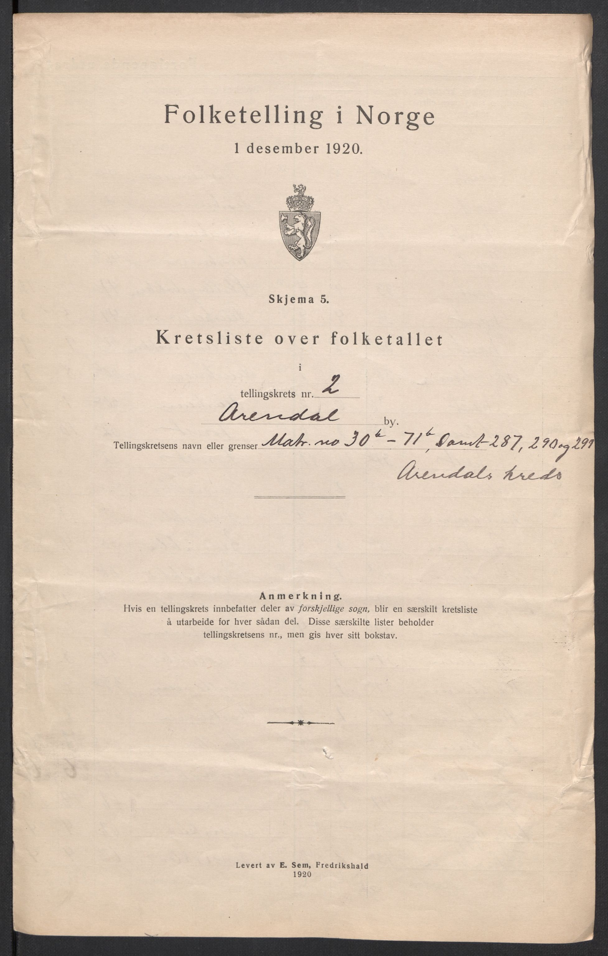 SAK, Folketelling 1920 for 0903 Arendal kjøpstad, 1920, s. 11
