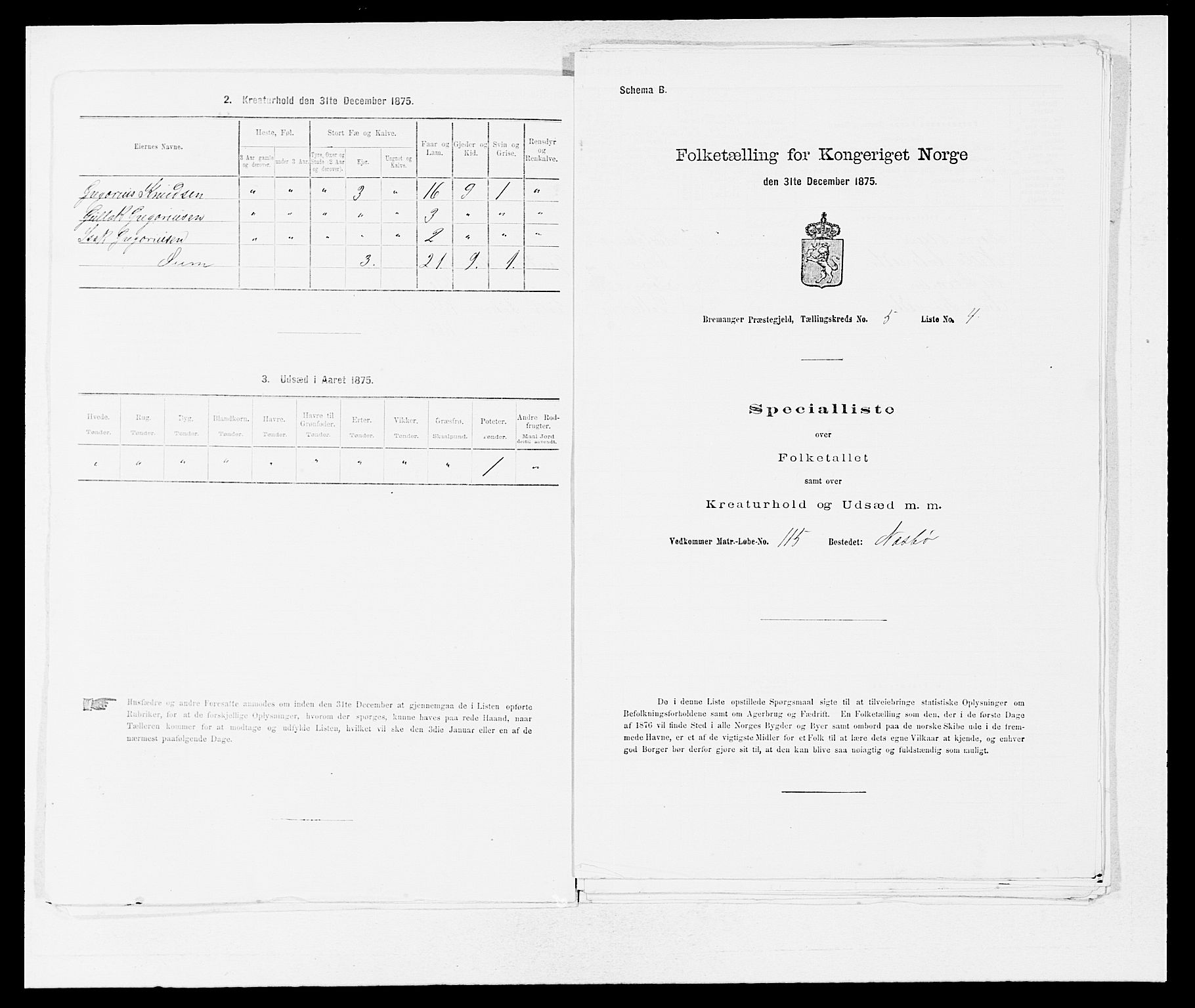 SAB, Folketelling 1875 for 1438P Bremanger prestegjeld, 1875, s. 611