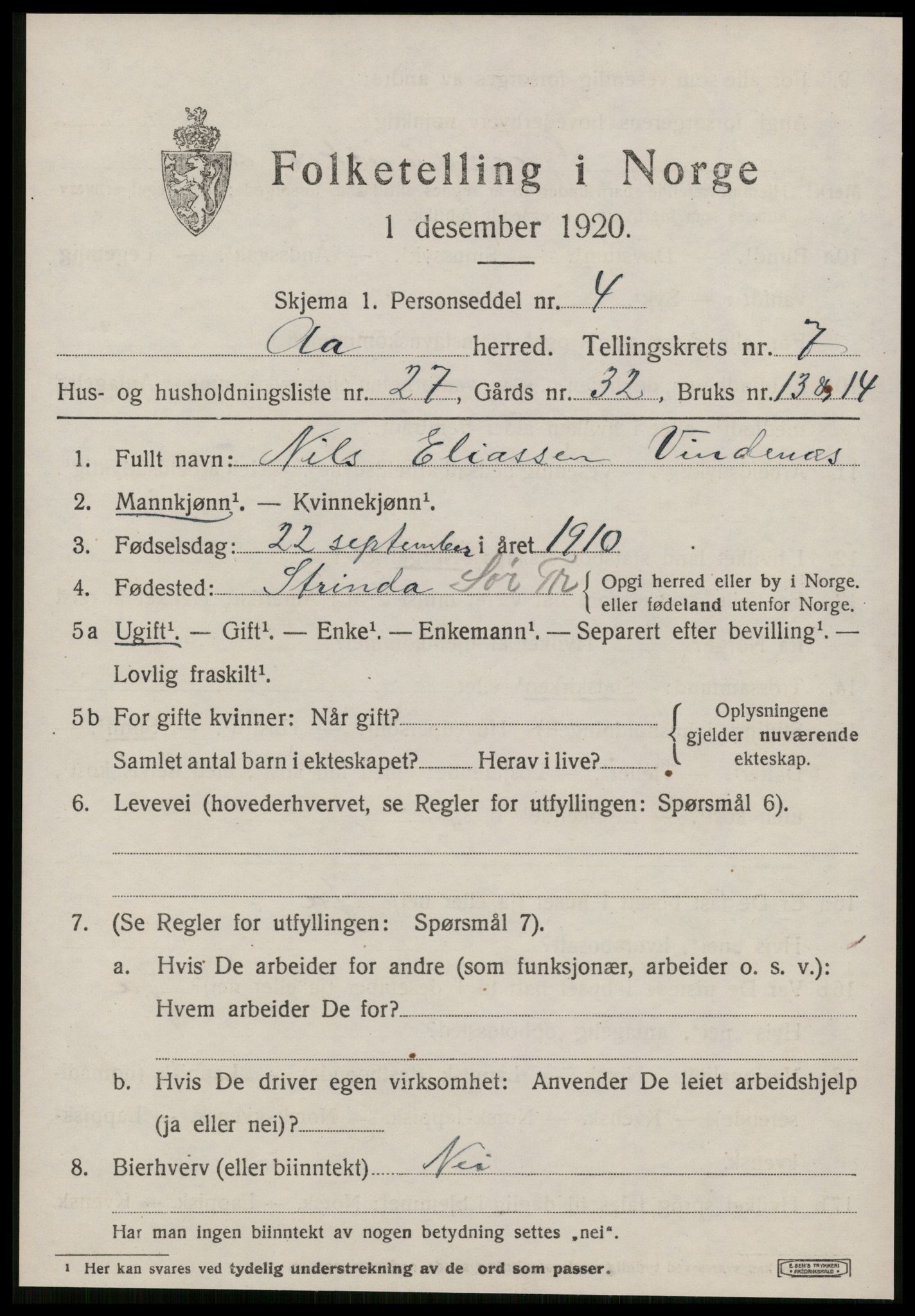 SAT, Folketelling 1920 for 1630 Å herred, 1920, s. 3258