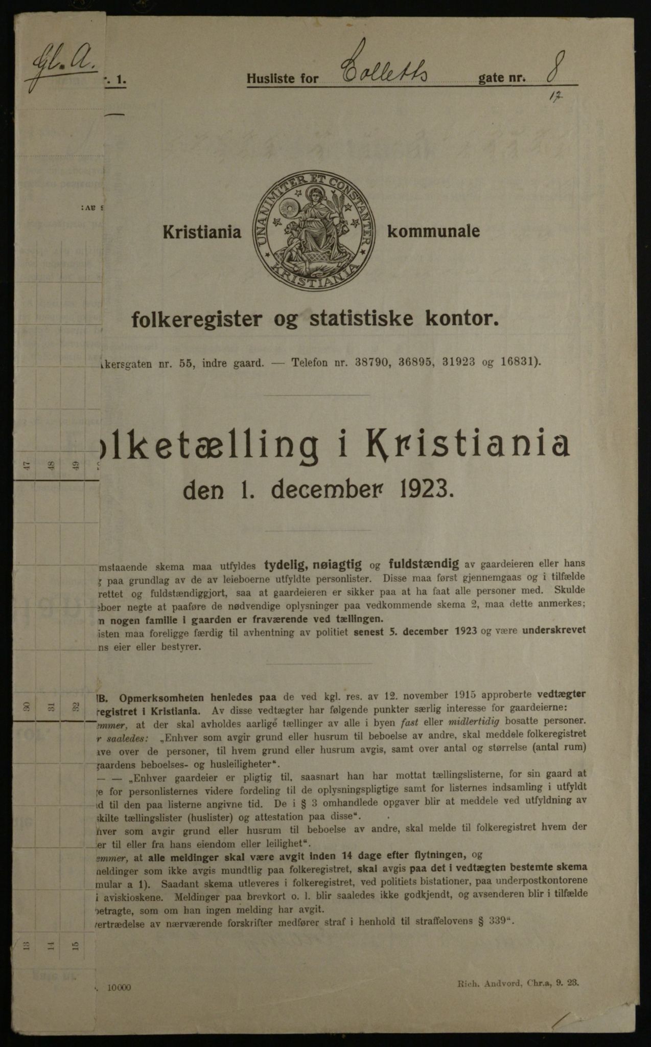 OBA, Kommunal folketelling 1.12.1923 for Kristiania, 1923, s. 14747