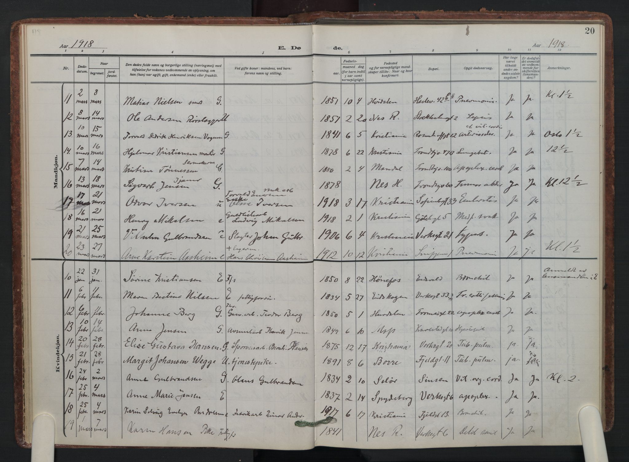 Petrus prestekontor Kirkebøker, AV/SAO-A-10872/F/Fa/L0014: Ministerialbok nr. 14, 1916-1937, s. 20