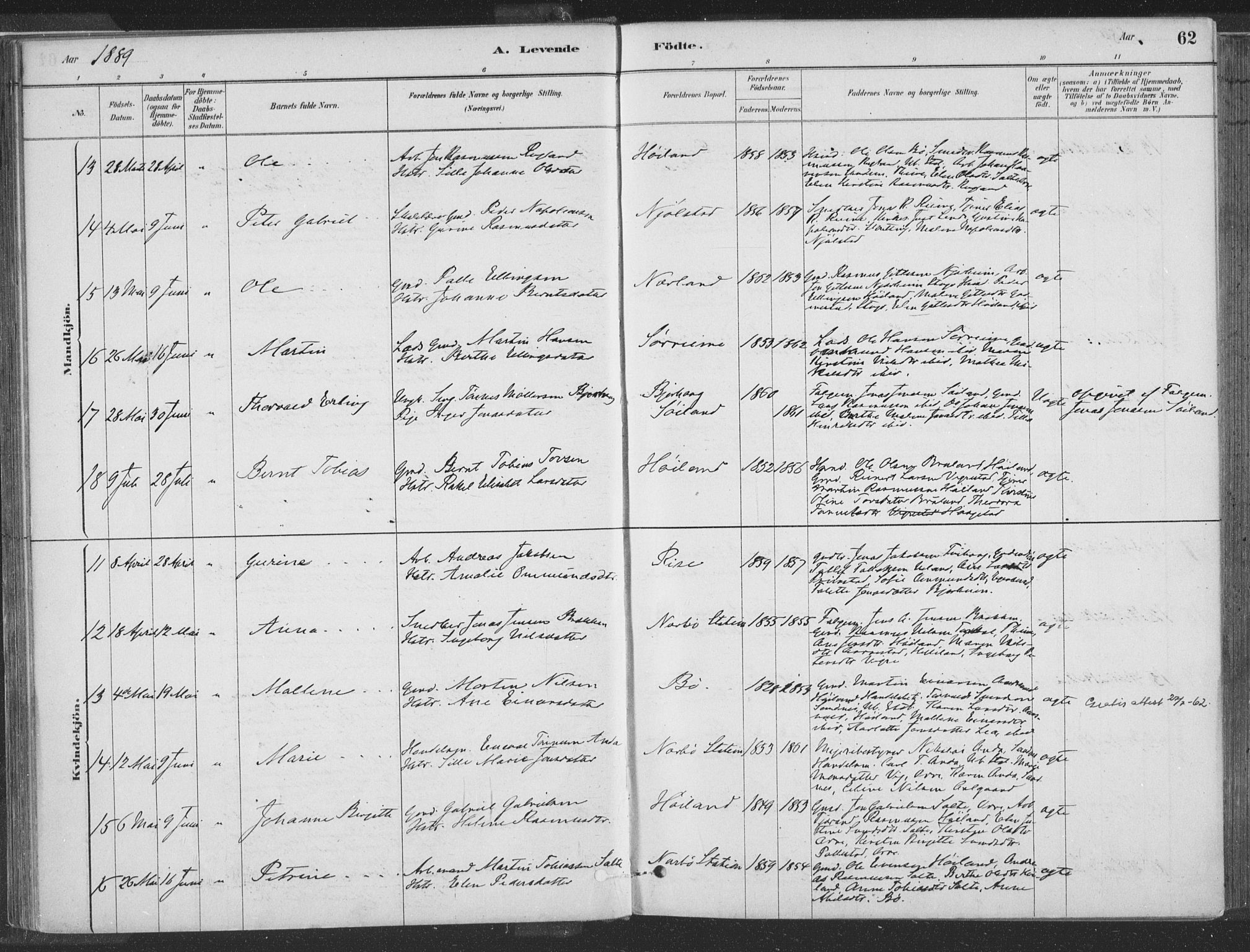 Hå sokneprestkontor, AV/SAST-A-101801/001/30BA/L0010: Ministerialbok nr. A 9, 1879-1896, s. 62