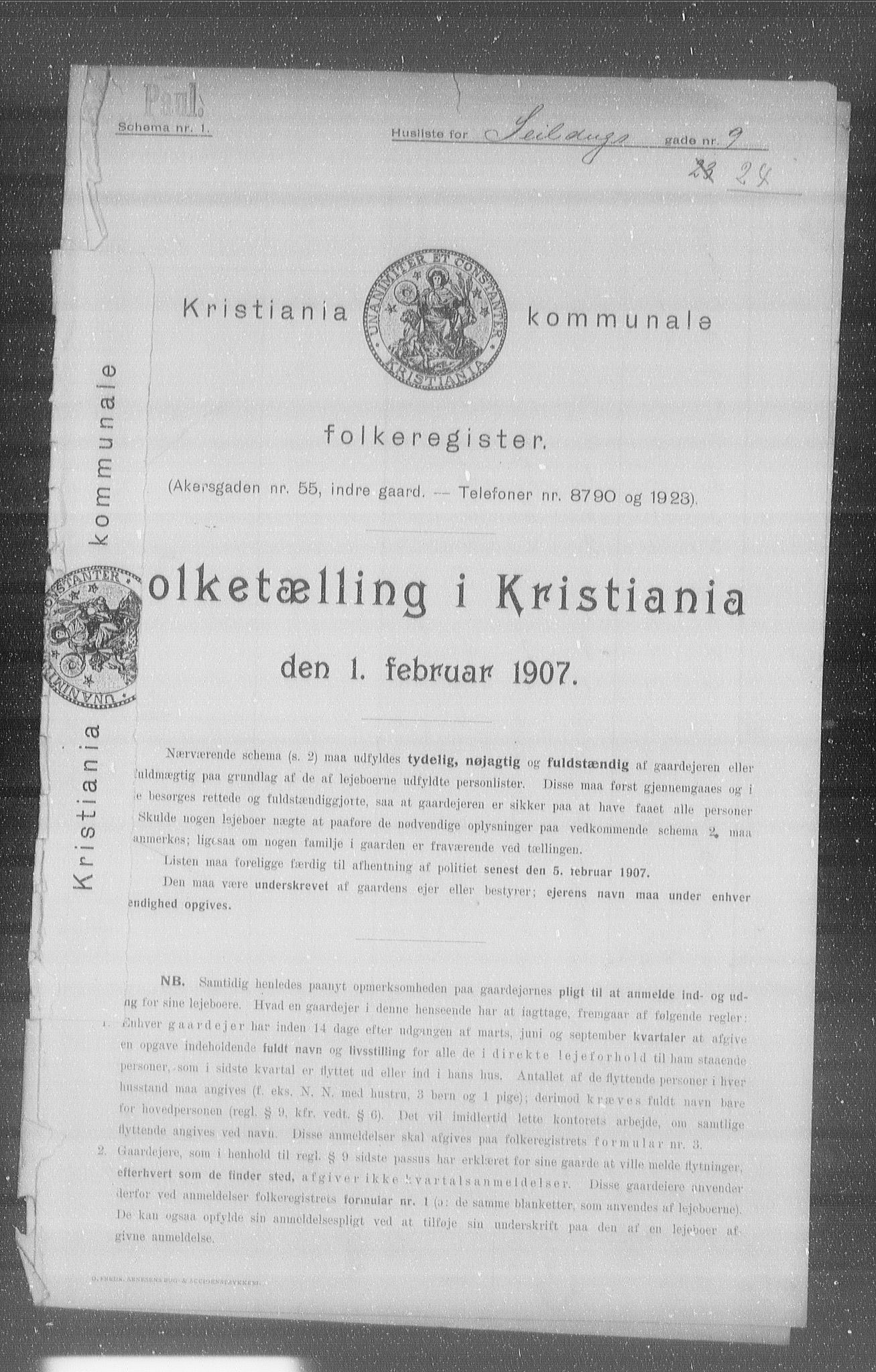 OBA, Kommunal folketelling 1.2.1907 for Kristiania kjøpstad, 1907, s. 48065