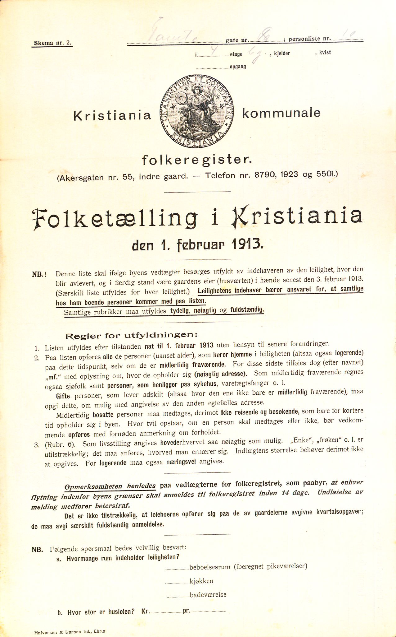 OBA, Kommunal folketelling 1.2.1913 for Kristiania, 1913, s. 113493