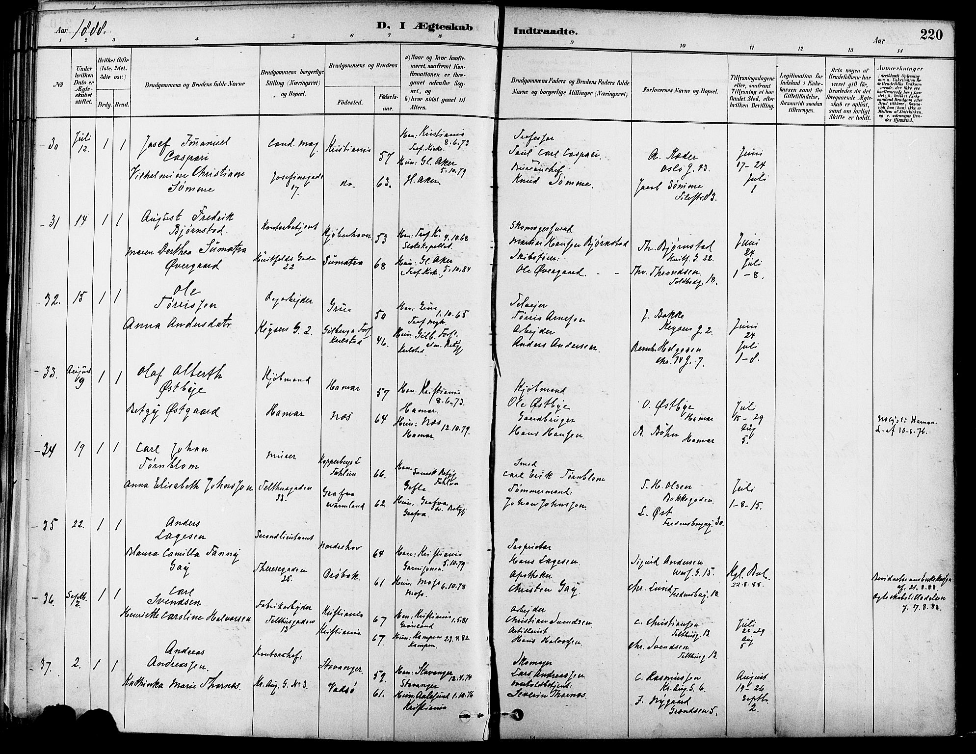 Gamle Aker prestekontor Kirkebøker, AV/SAO-A-10617a/F/L0007: Ministerialbok nr. 7, 1882-1890, s. 220