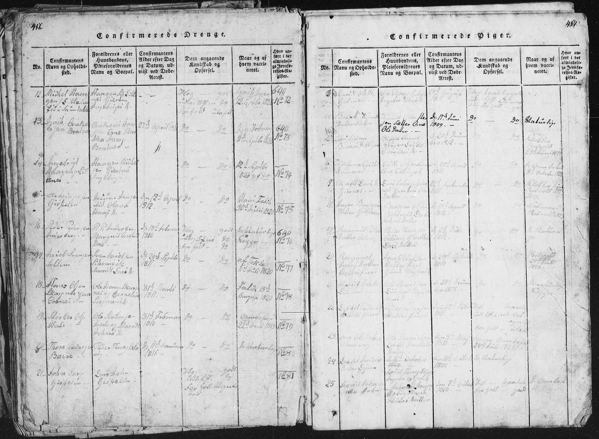 Ministerialprotokoller, klokkerbøker og fødselsregistre - Møre og Romsdal, AV/SAT-A-1454/581/L0942: Klokkerbok nr. 581C00, 1820-1836, s. 456-457