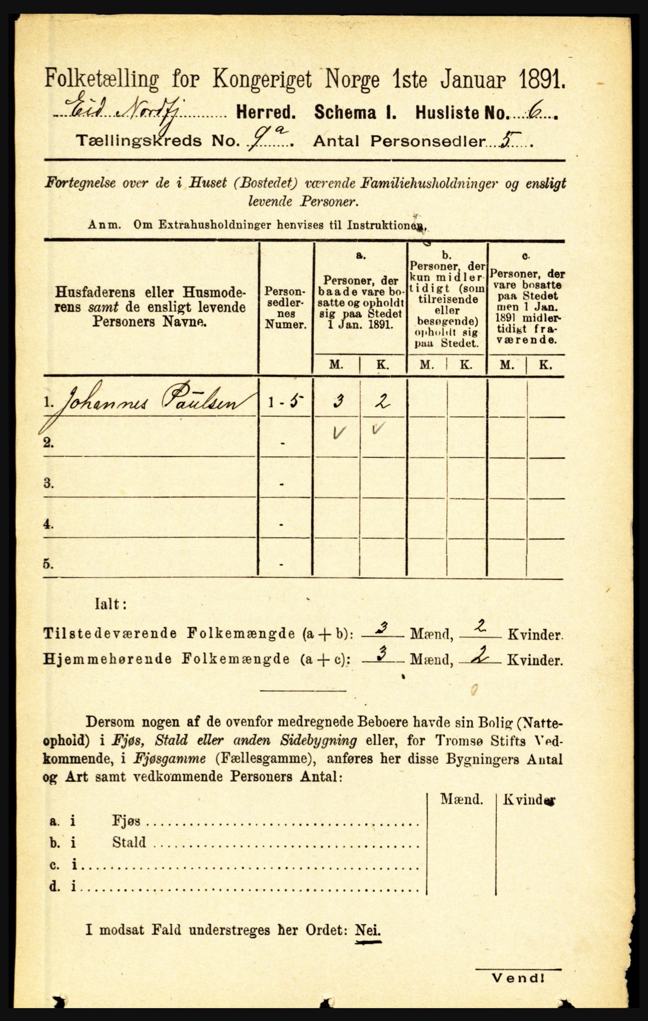 RA, Folketelling 1891 for 1443 Eid herred, 1891, s. 2152